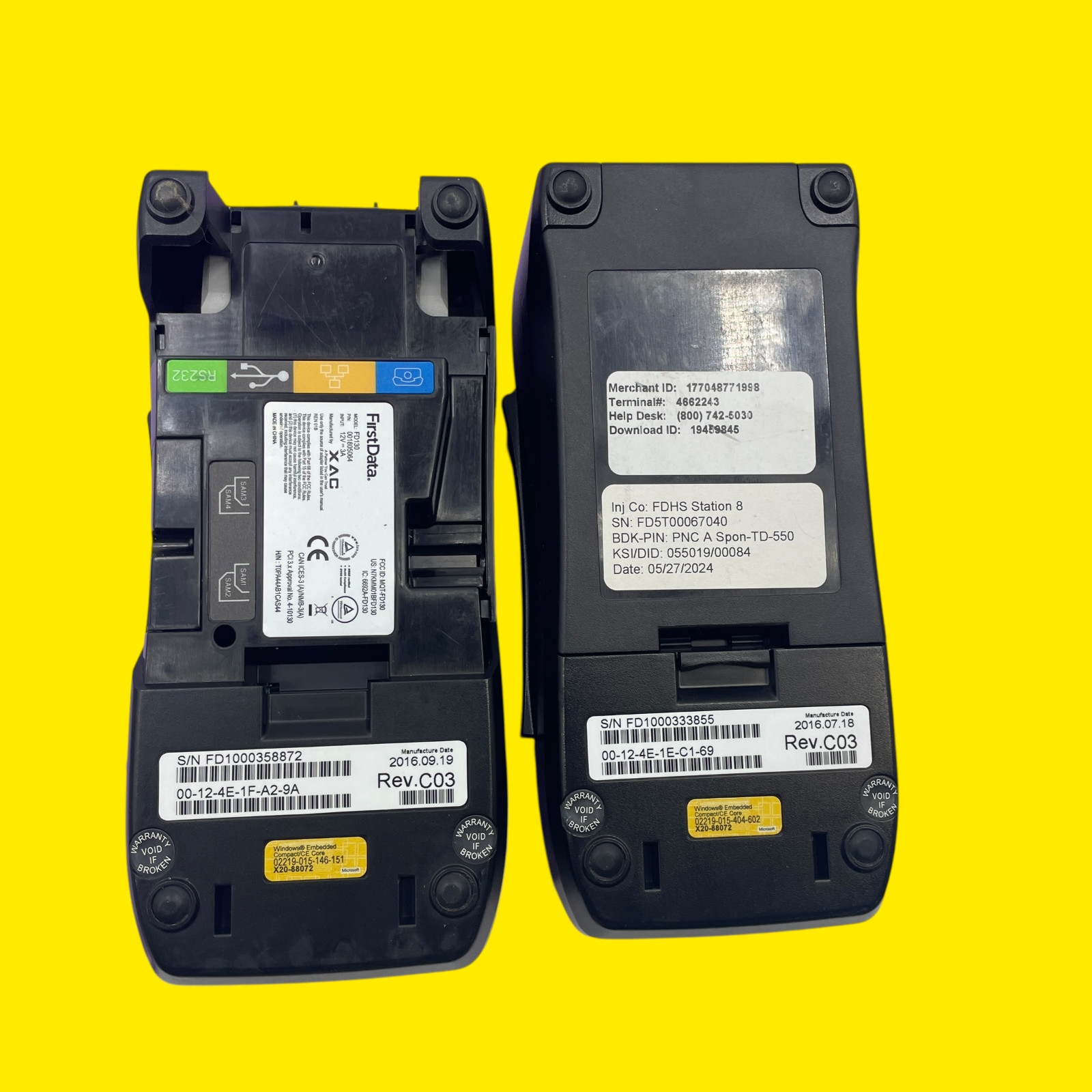 LOT OF 2 First Data FD130 Credit Card Terminal #6543 Z44/1