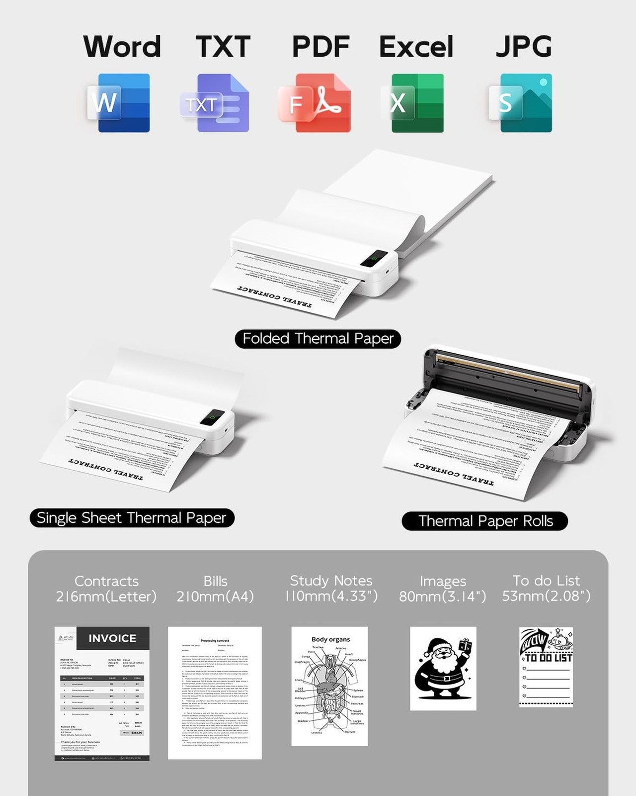 Portable Printers Wireless for Travel, A285M Bluetooth Inkless Thermal Printe…