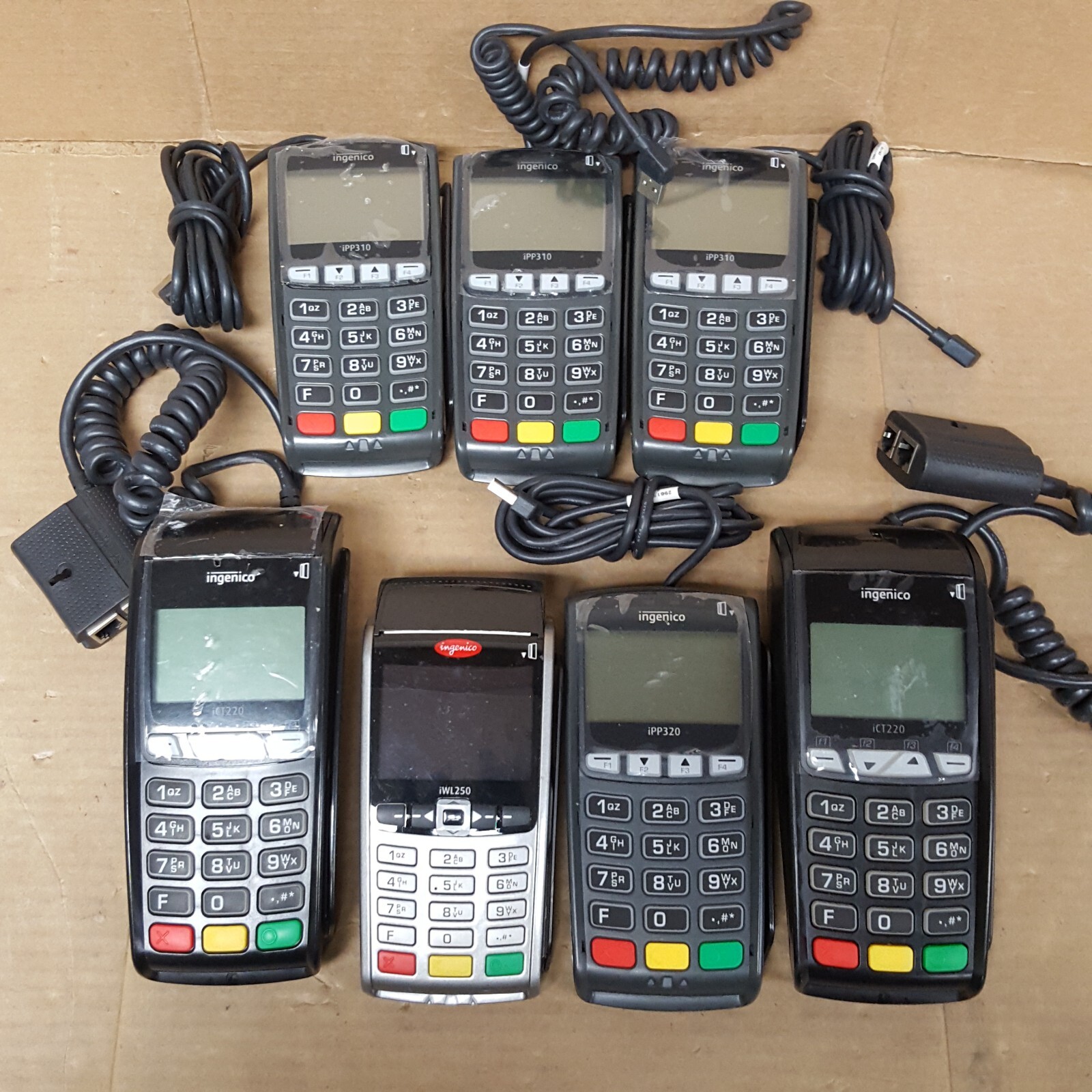 Mix Lot of 7- Ingenico Credit Card PIN Pads IPP310 IPP320 IWL250 ICT220-USED-