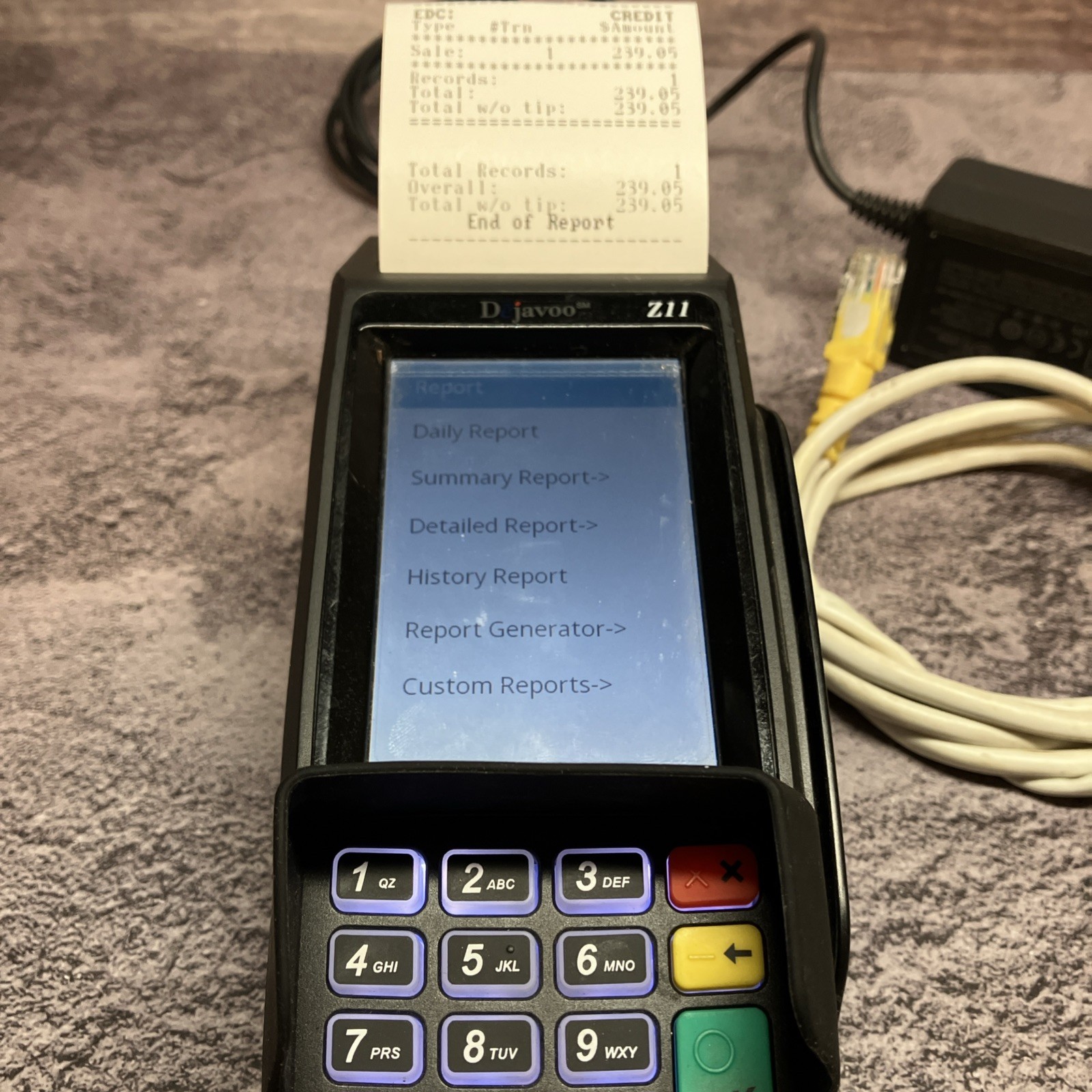 Dejavoo Z11 VEGA3000 Credit/Debt Card Terminal w/AC Power Supply & Network Cable