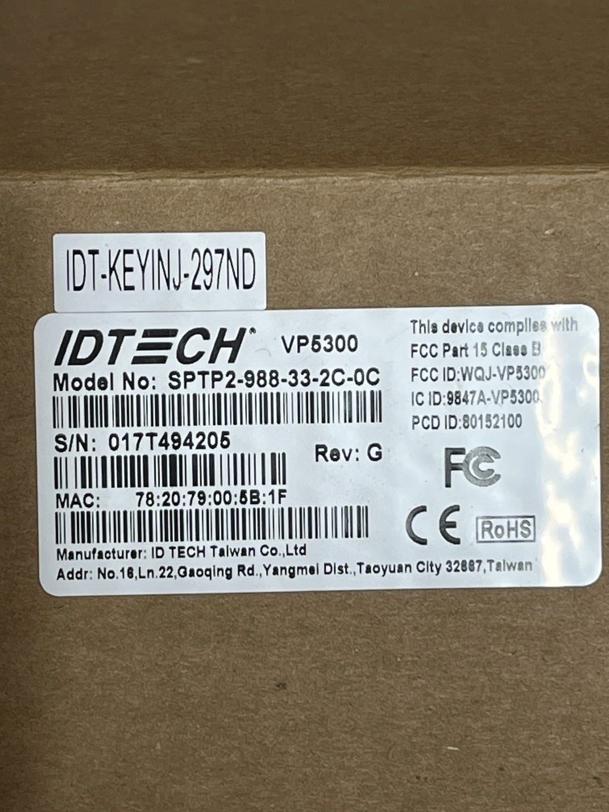 ID TECH VivoPay VP5300 Credit Card Reader Terminal – SPTP2-988-33-2C-0C