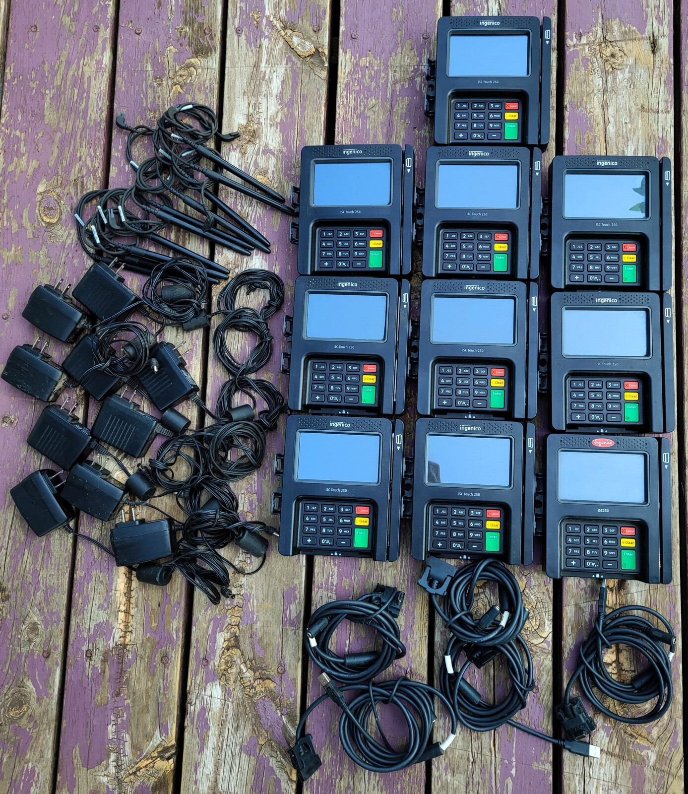 Lot of 10 Ingenico ISC Touch 250 With Stylus, Power Supply and USB cables