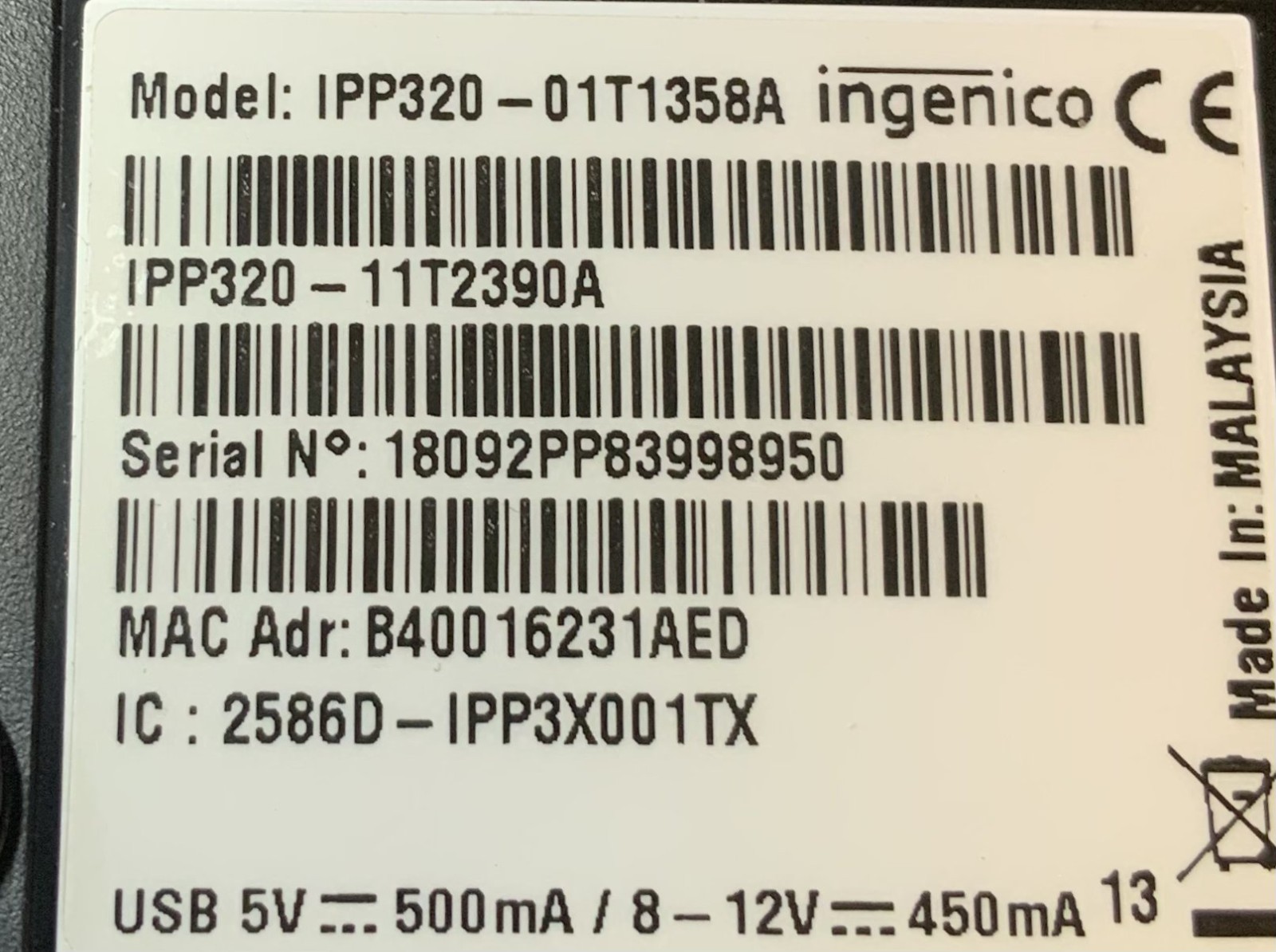(Lot of 2) Ingenico IPP320-01T1358A Wired Credit/Debit Card Reader Terminal”H2D”