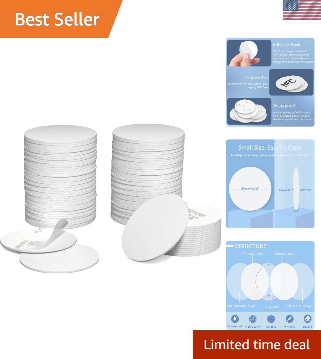 Durable NFC Tags with Adhesive – 50 Pack NTAG215 White Stickers for All Devices