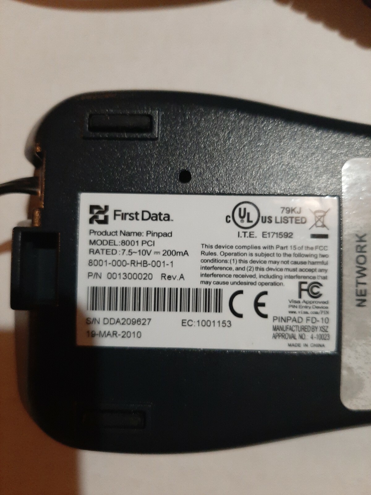 First Data FD-10 PinPad, ATM Credit Debit input Pad – Model 8001 PCI (001300020)