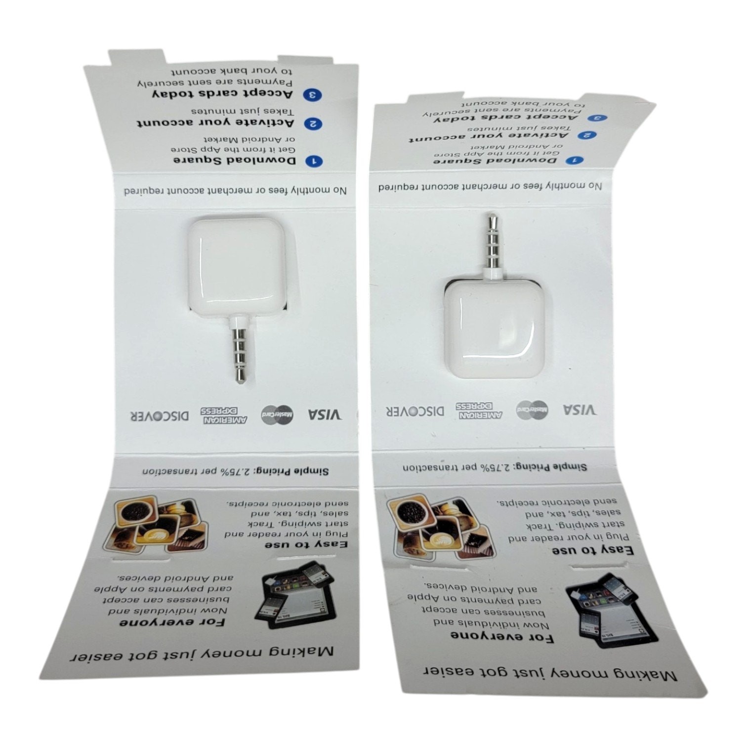Lot of 2 Square Credit Card Reader 3.5mm Headphone Jack Mobile Swipe Vintage