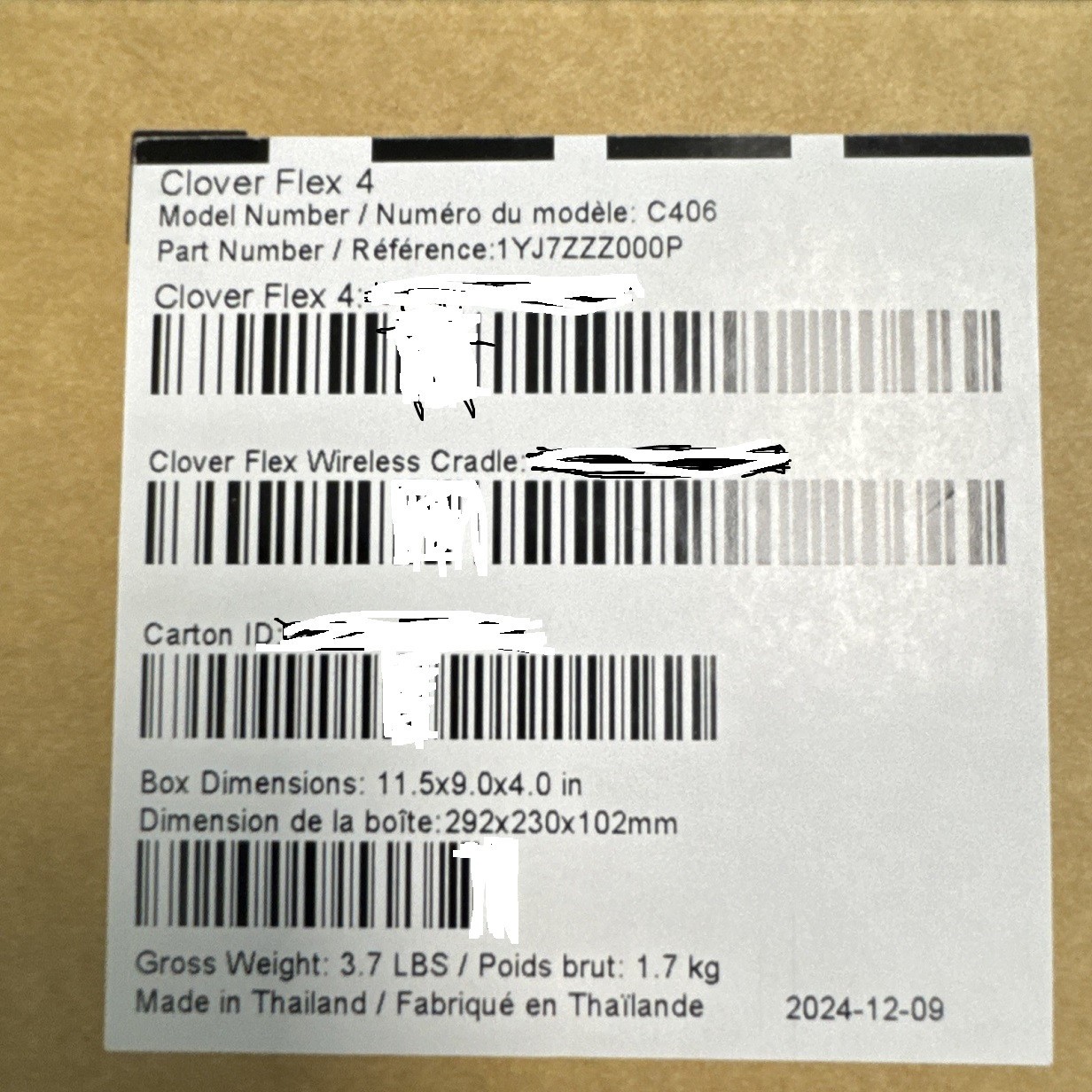 Clover Flex 4 C406 POS Terminal w/Wireless Cradle 1YJ7ZZZ000P Factory Sealed Box