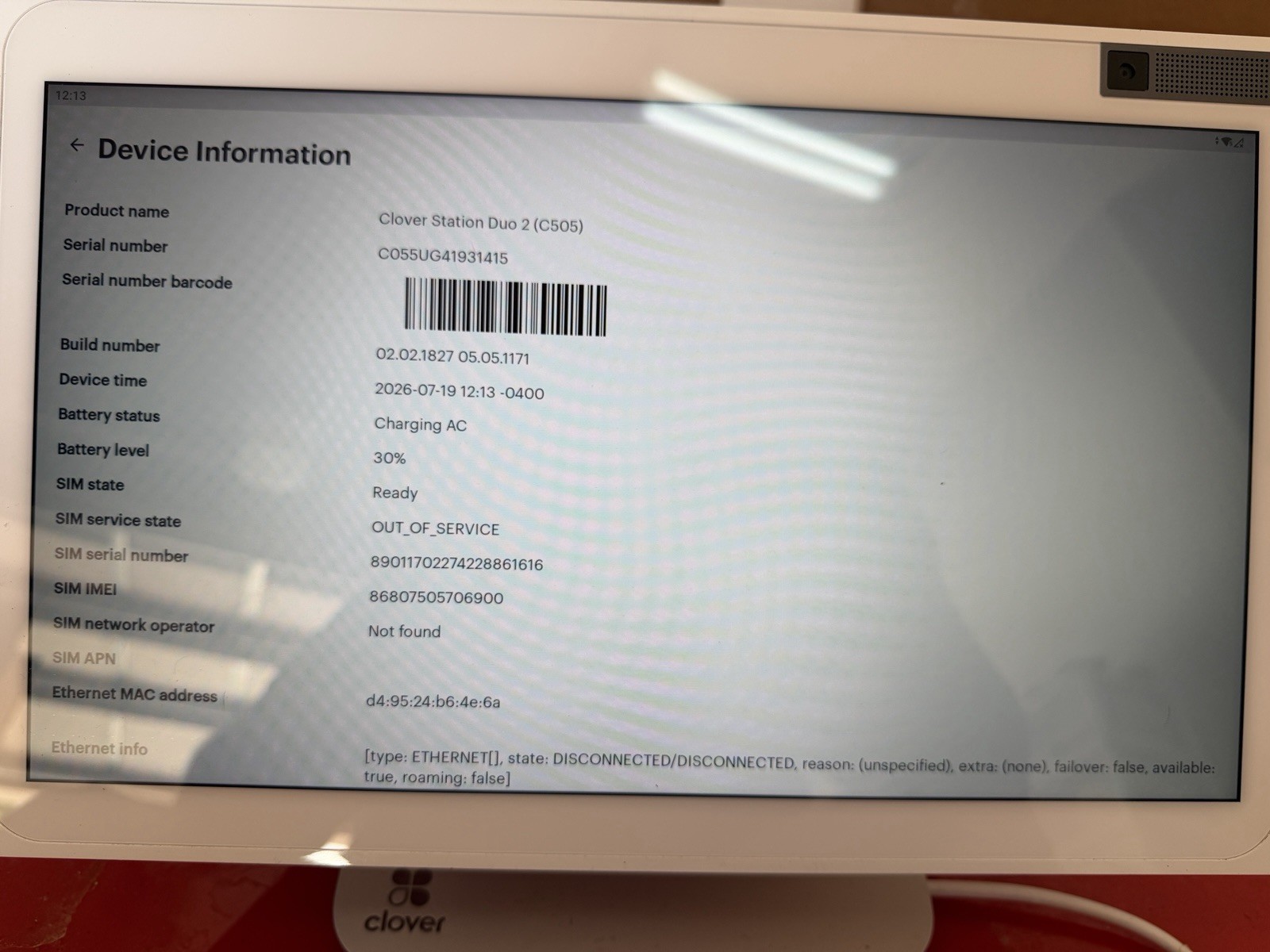 Clover Wi-Fi C505 and P550 Card Reader Point of Sale System POS