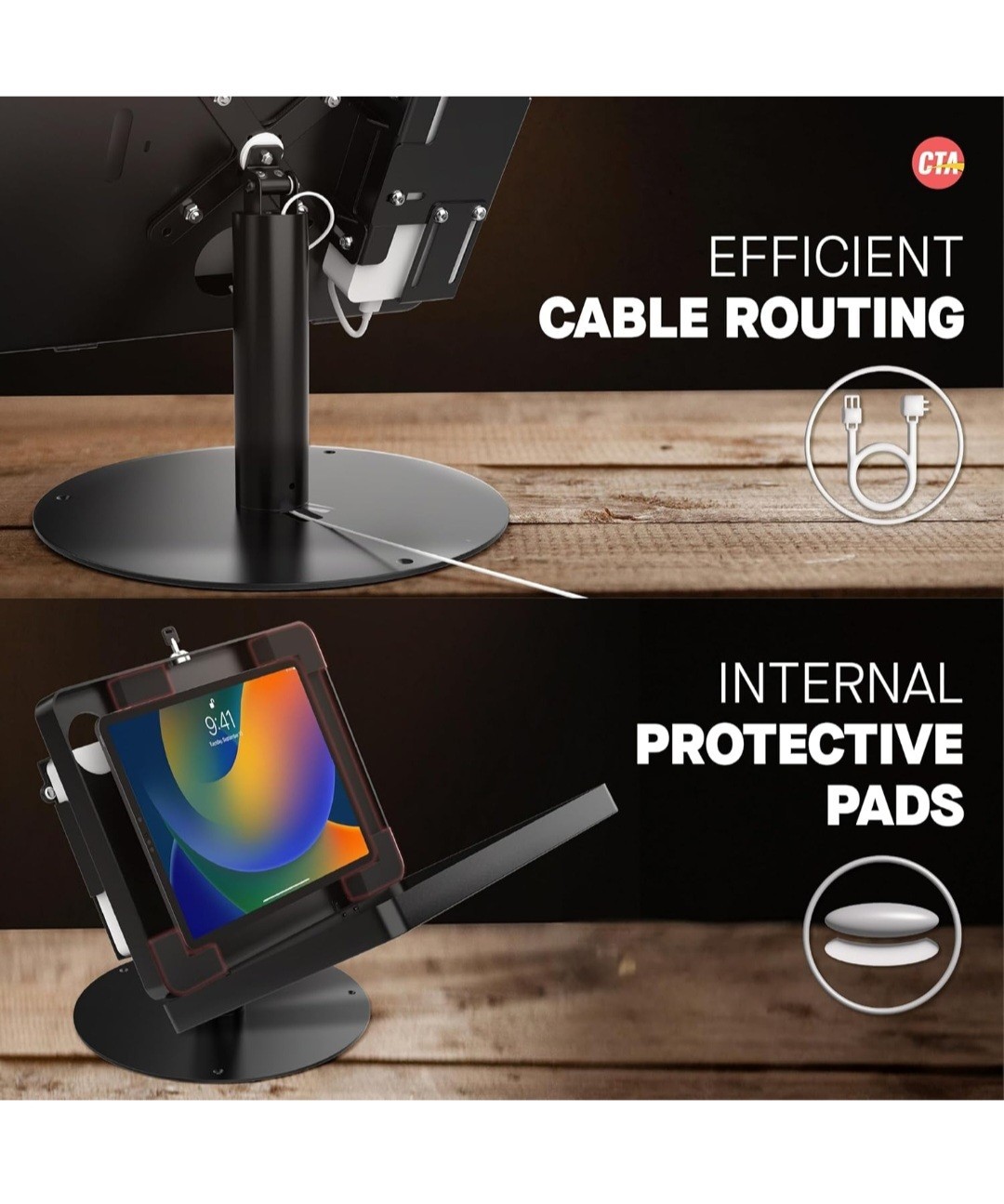 Premium iPad POS Stand 360 Degree Rotation Anti-Theft Lock CTA PAD-HSKSBL