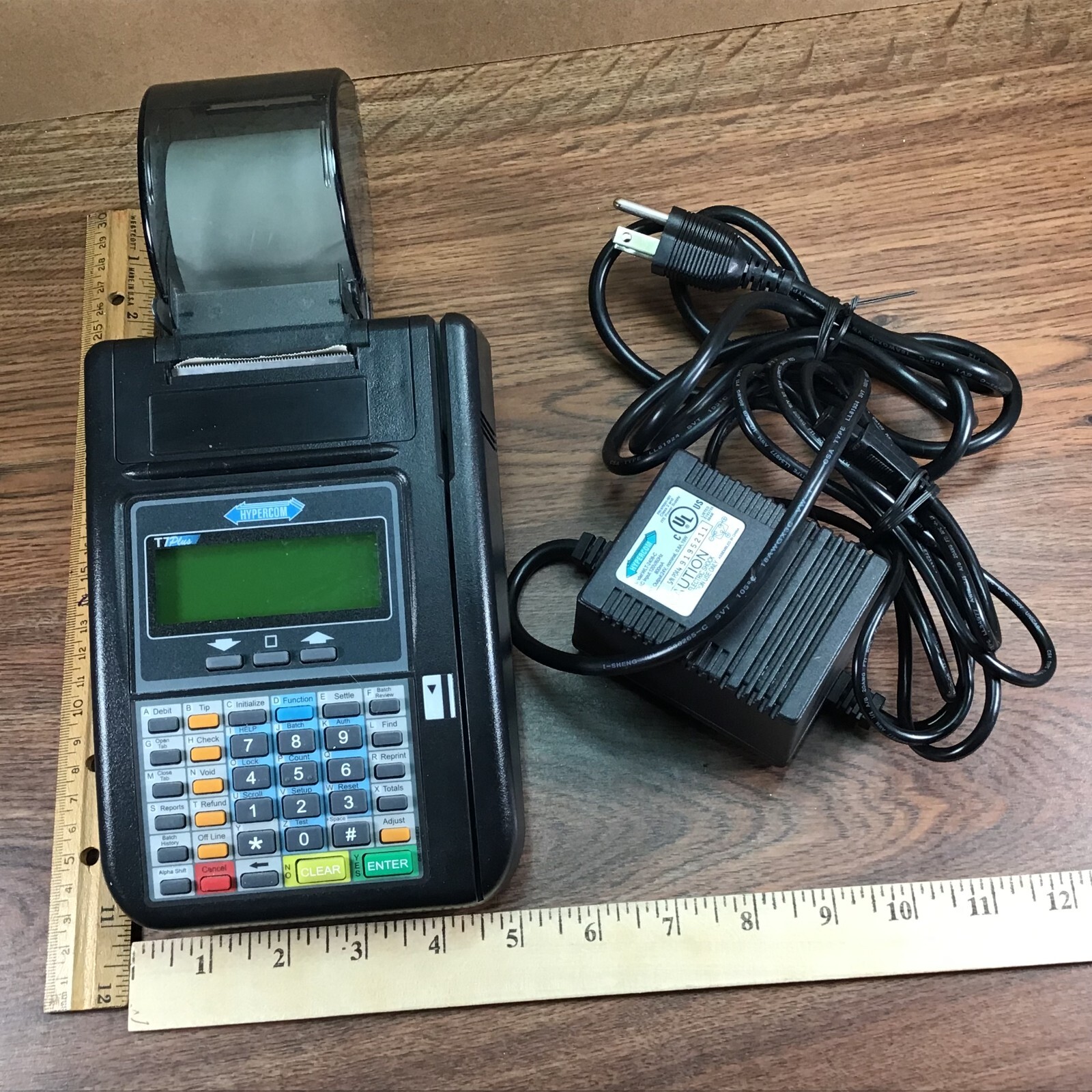 Terminal Reader Credit Card Hypercom T7Plus with Power Adapter Rear Feet Vintage