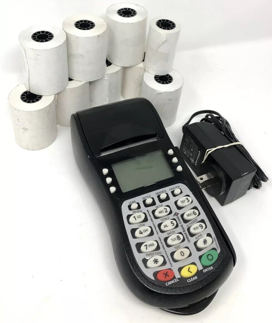 Hypercom Model T4205 Credit Card Process Machine w/Power Adapter & 8 Rolls Paper