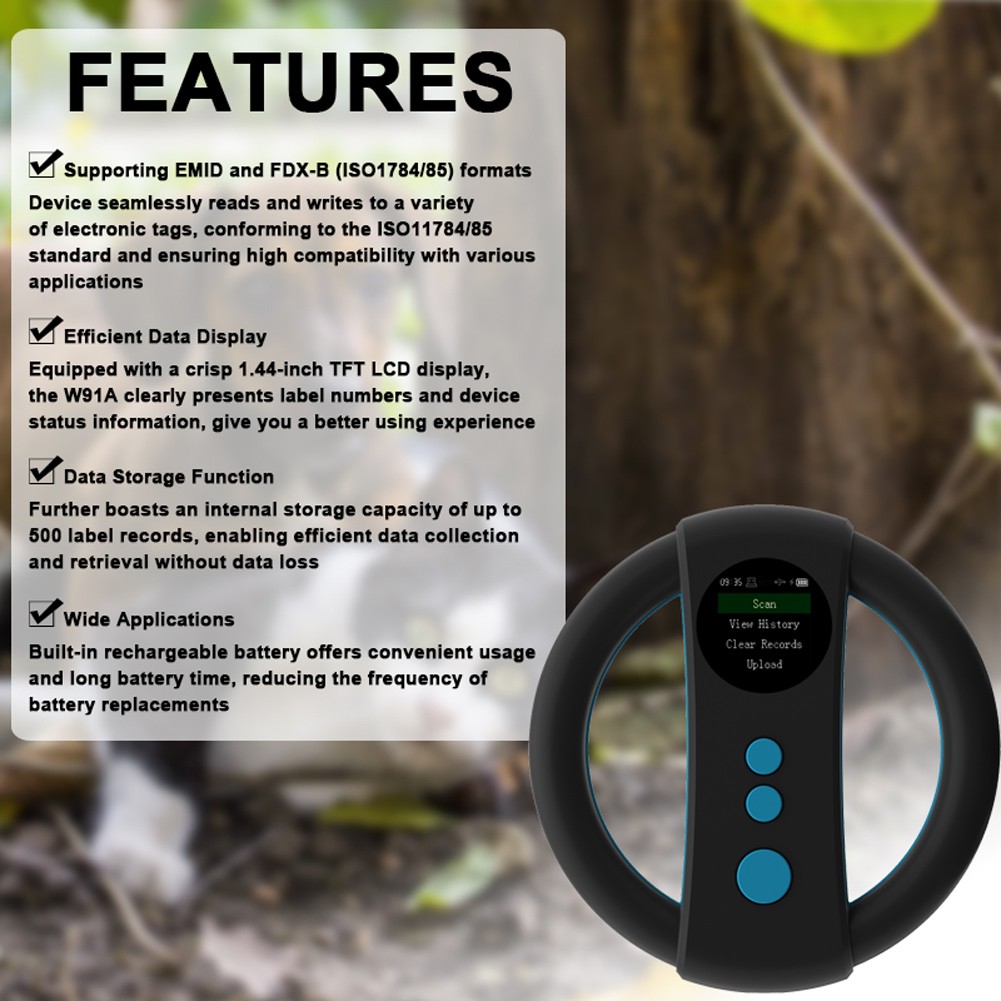 Handheld Portable Animal Chip Scanner 1.4inch TFT LCD Display Chip Reader IMVS