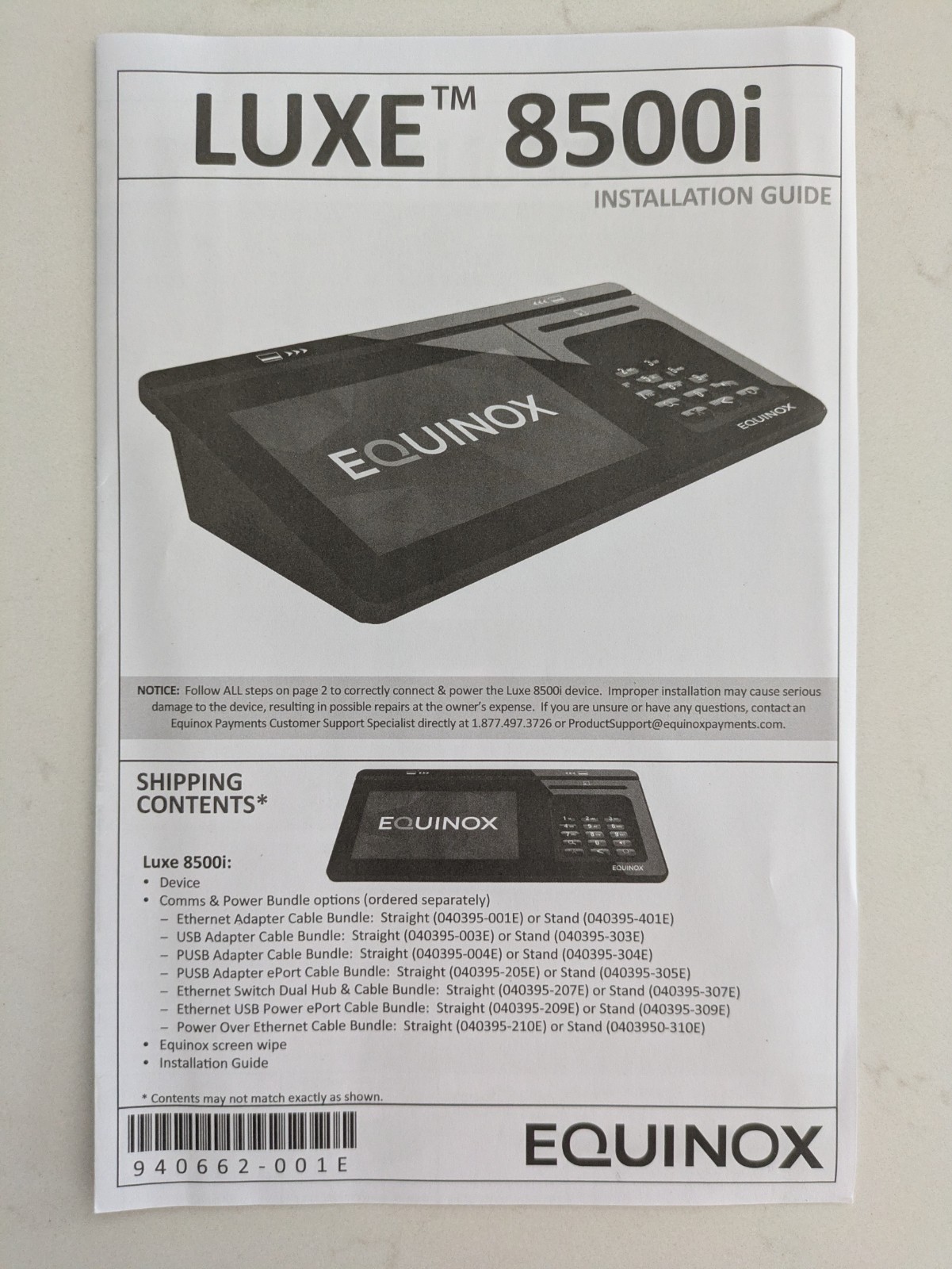 NEW! Equinox Luxe 8500i High Definition LCD Touchscreen Terminal (w/cables)