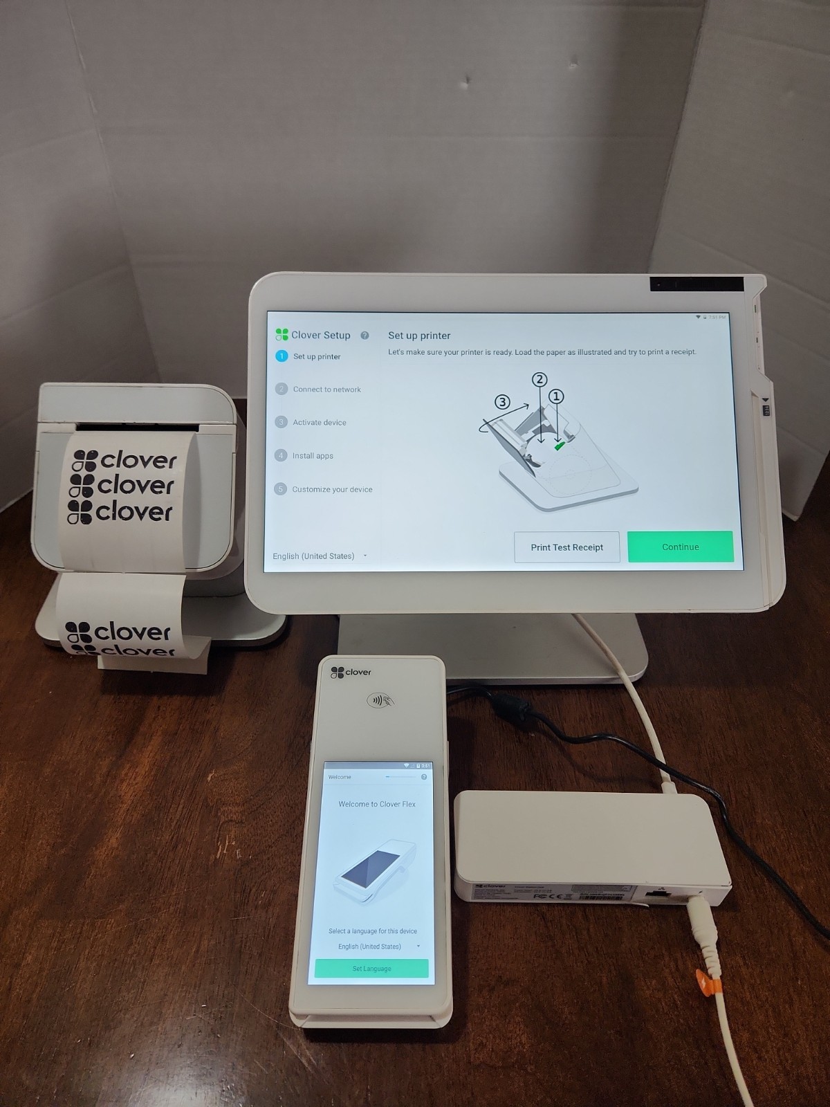Clover Station Display C500 POS Point Of Sale W/ Mini Handheld C401U & Printer