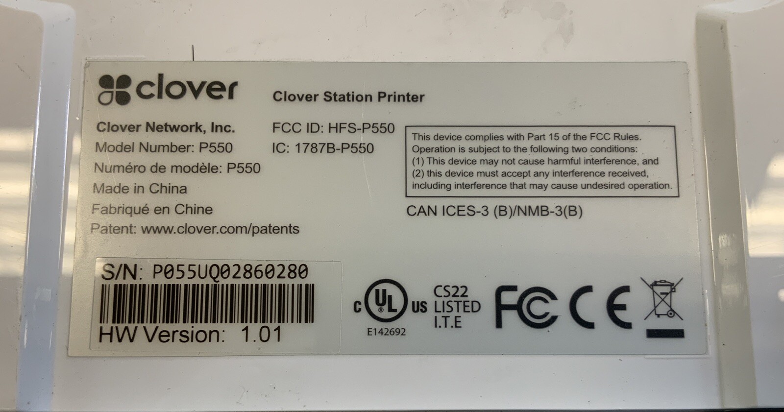 Clover Station P550 PRINTER-L1B