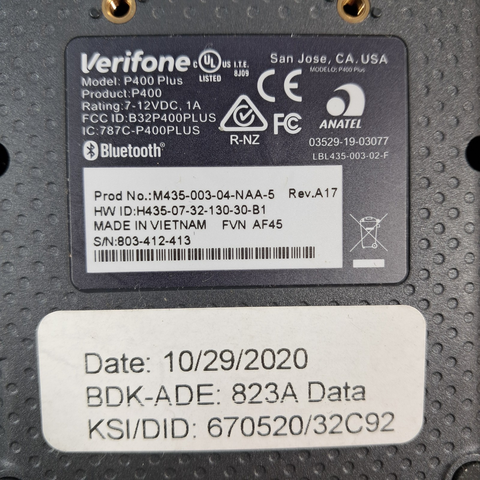 Verifone Engage P400 Plus Pinpad M435-003-04-NAA-5, Magnetic, Smart, NFC Reader