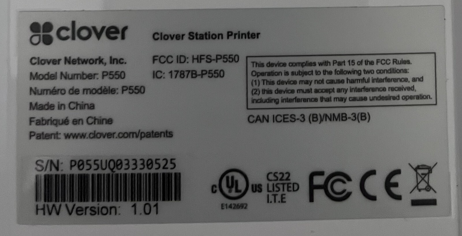 Clover Station C500+ Printer p550+ cash drawer 