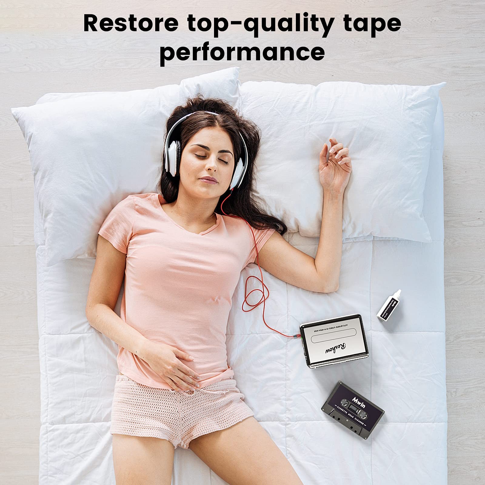 Mwin Audio Cassette Head Cleaner Tape w/ 1 Cleaning Fluids Care Wet…
