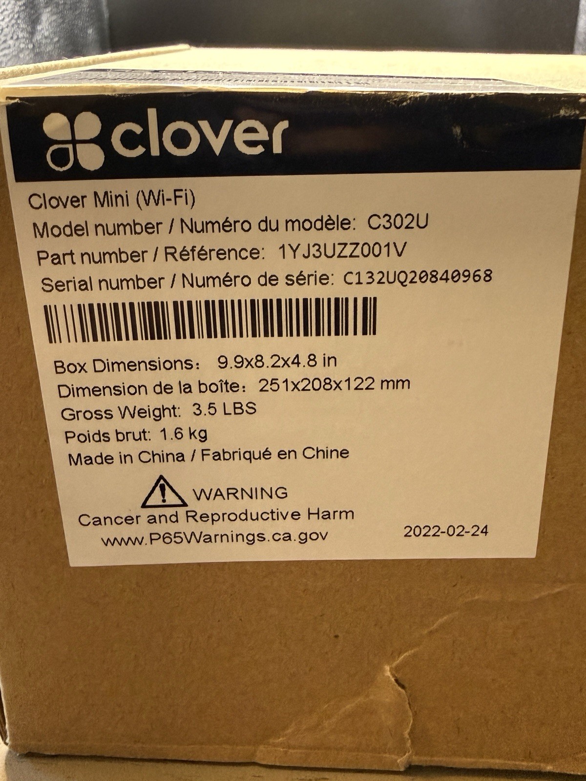 Clover Mini Wi-Fi Point of Sale System POS Model: C300 – UNTESTED