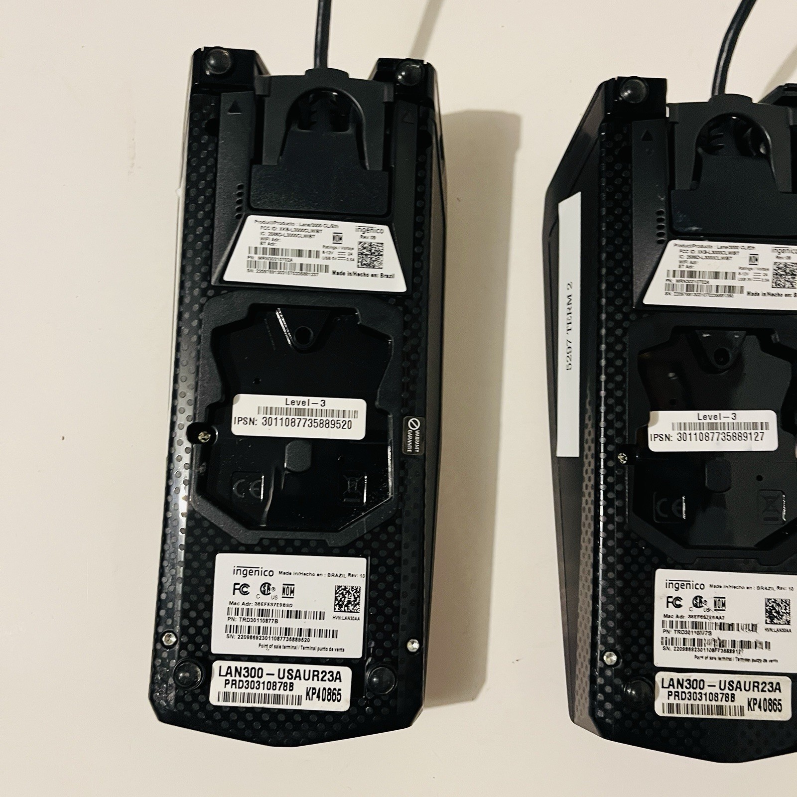 Lot of 2 Ingenico Lane 3000 Credit Card Readers PIN Pads w/ Power Adapters