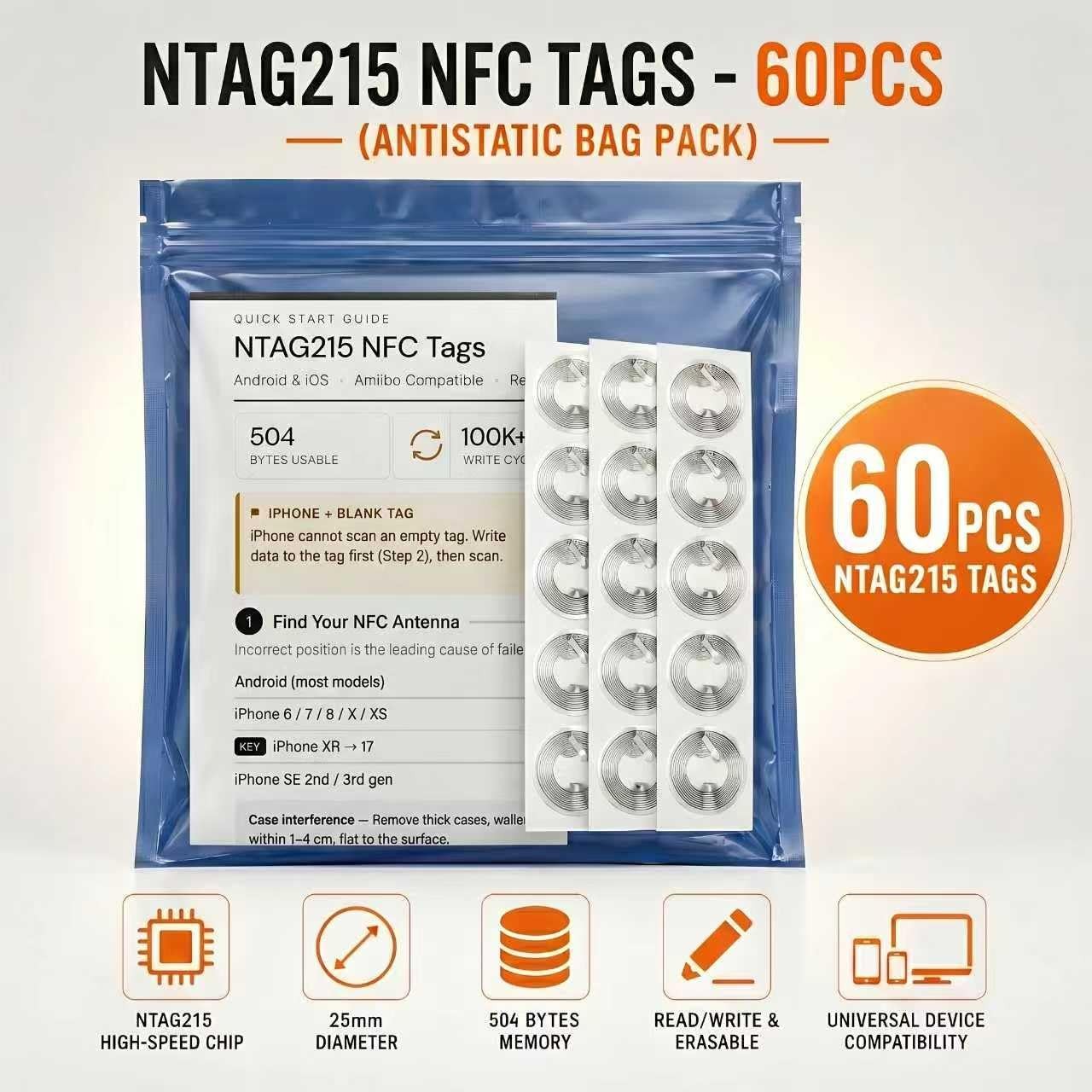 LOYAL SEA 504B NFC Tags NTAG215 60pcs