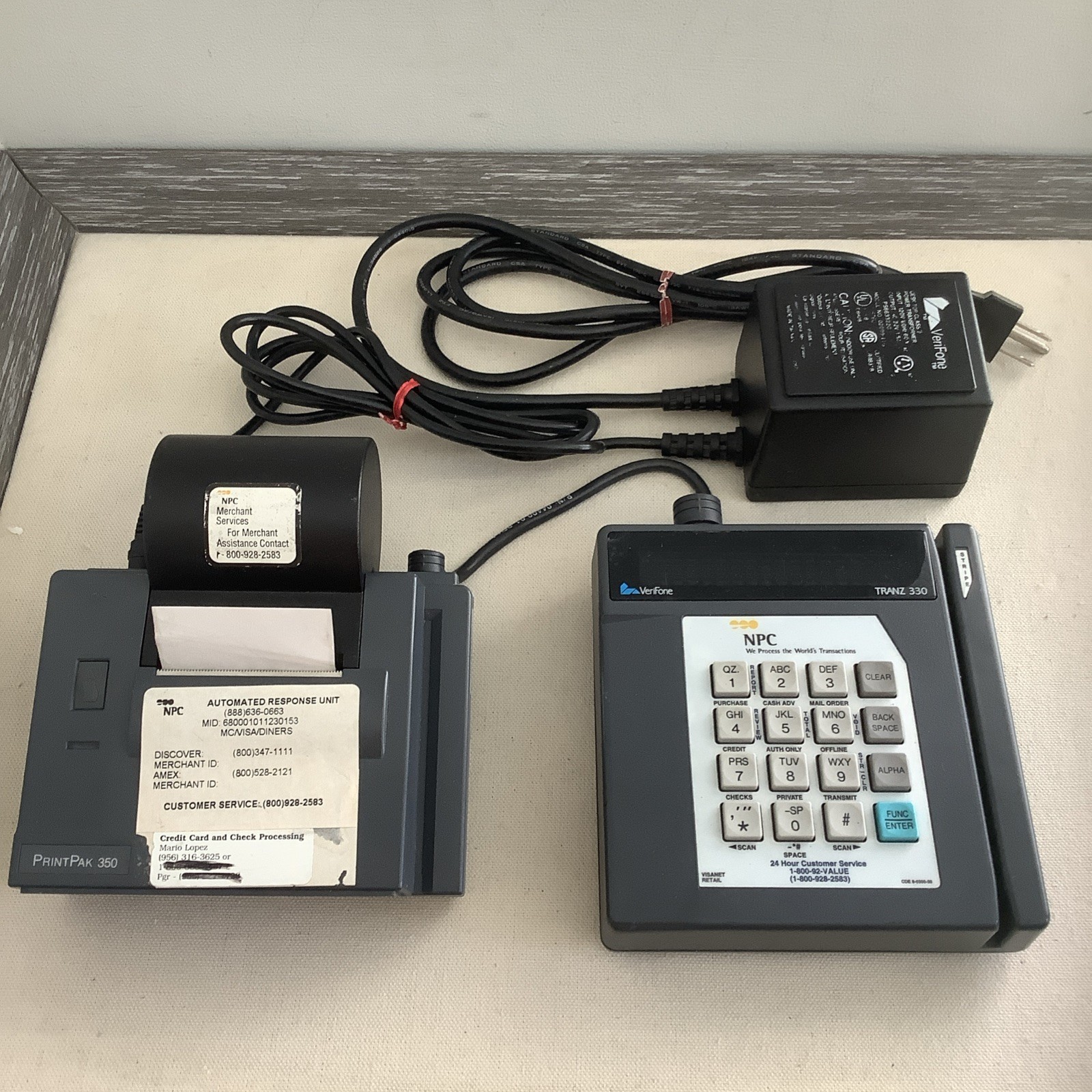 VERIFONE PrintPak 350 w/ Adapter, Tranz 330 Credit card System AS IS