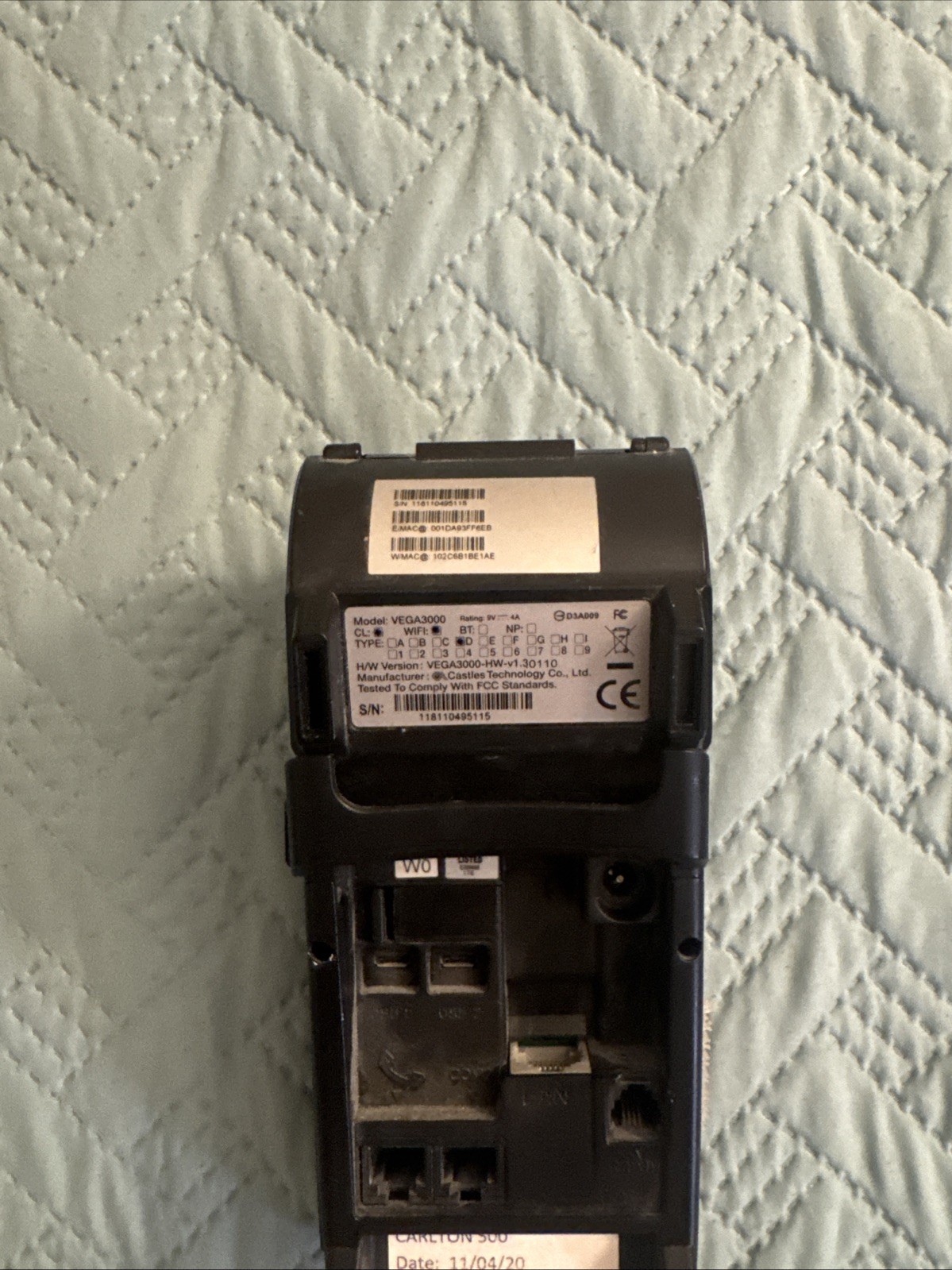 Dejavoo Z11 VEGA3000 Credit Card Payment Terminal For Parts No Ac Chord