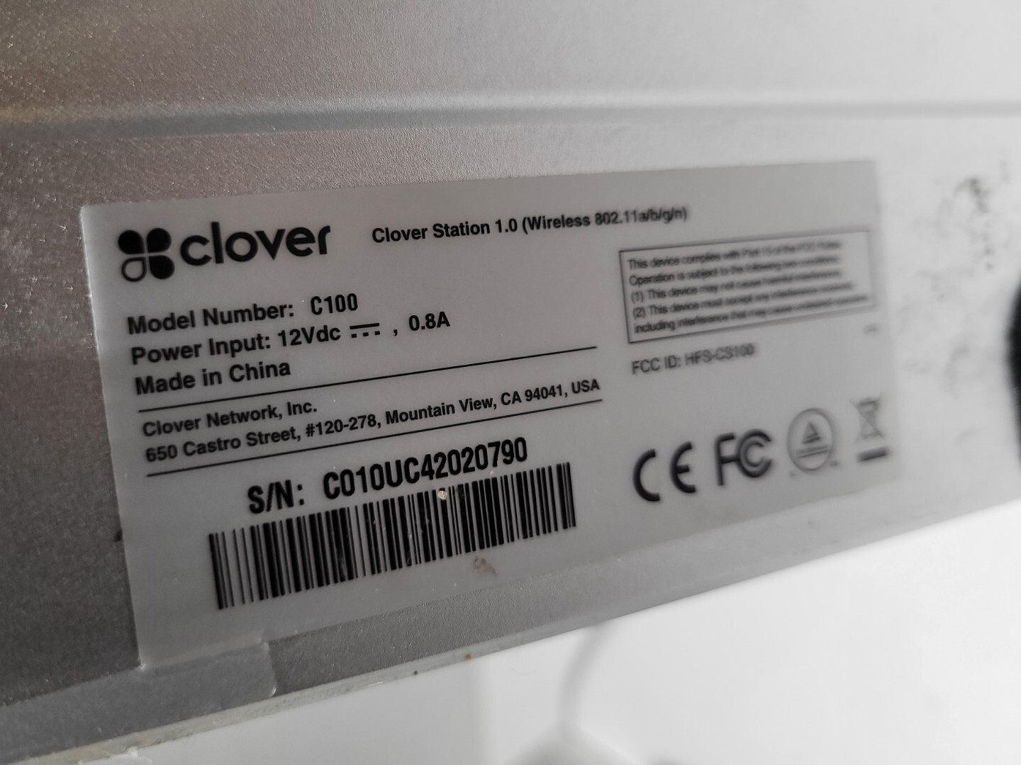 Clover POS Station 1.0 C100 System With Printer P100 And Cords Locked