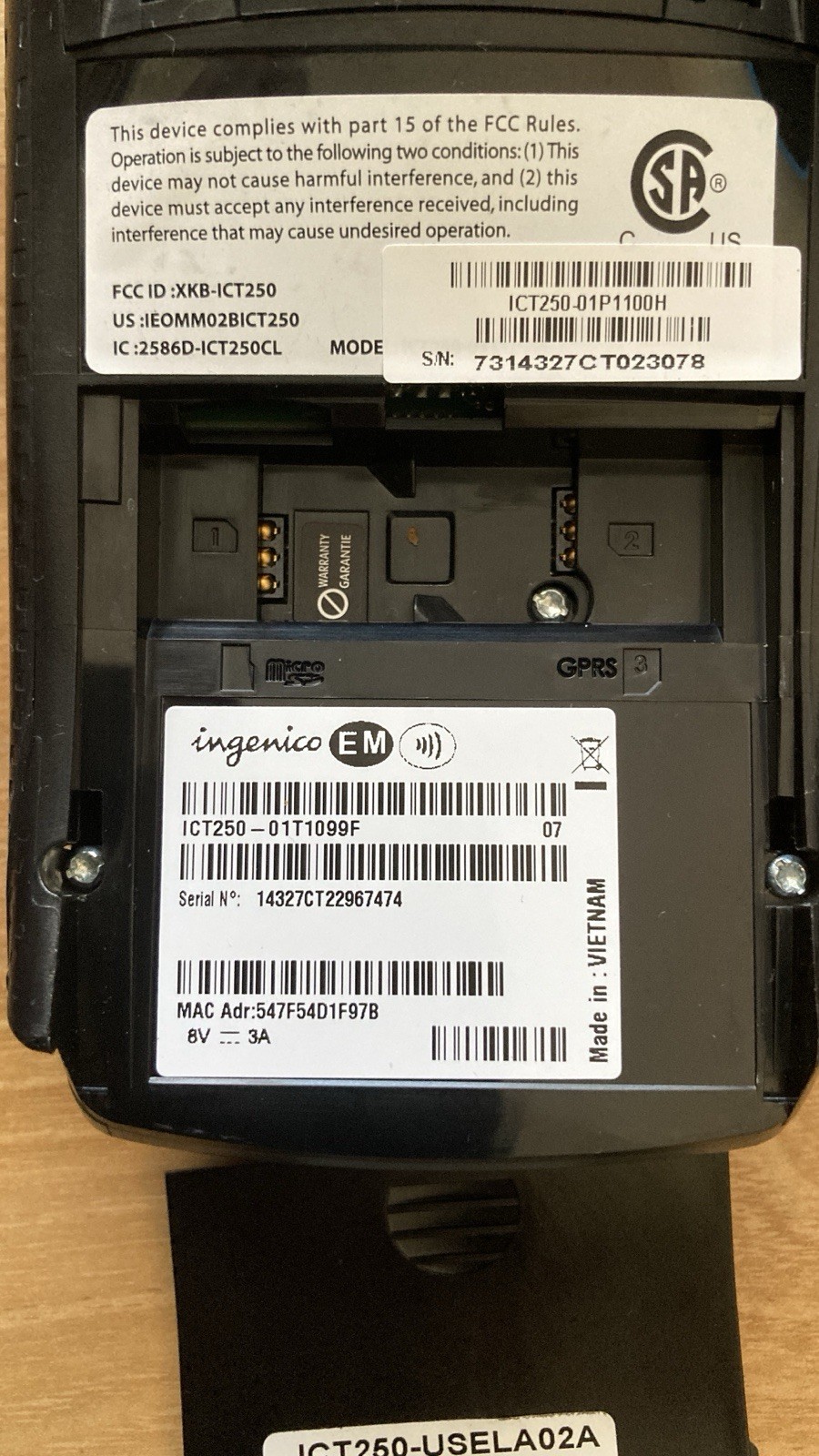 Ingenico EM / ICT250 Credit Debit Card Terminal Reader Printer & Power Supply
