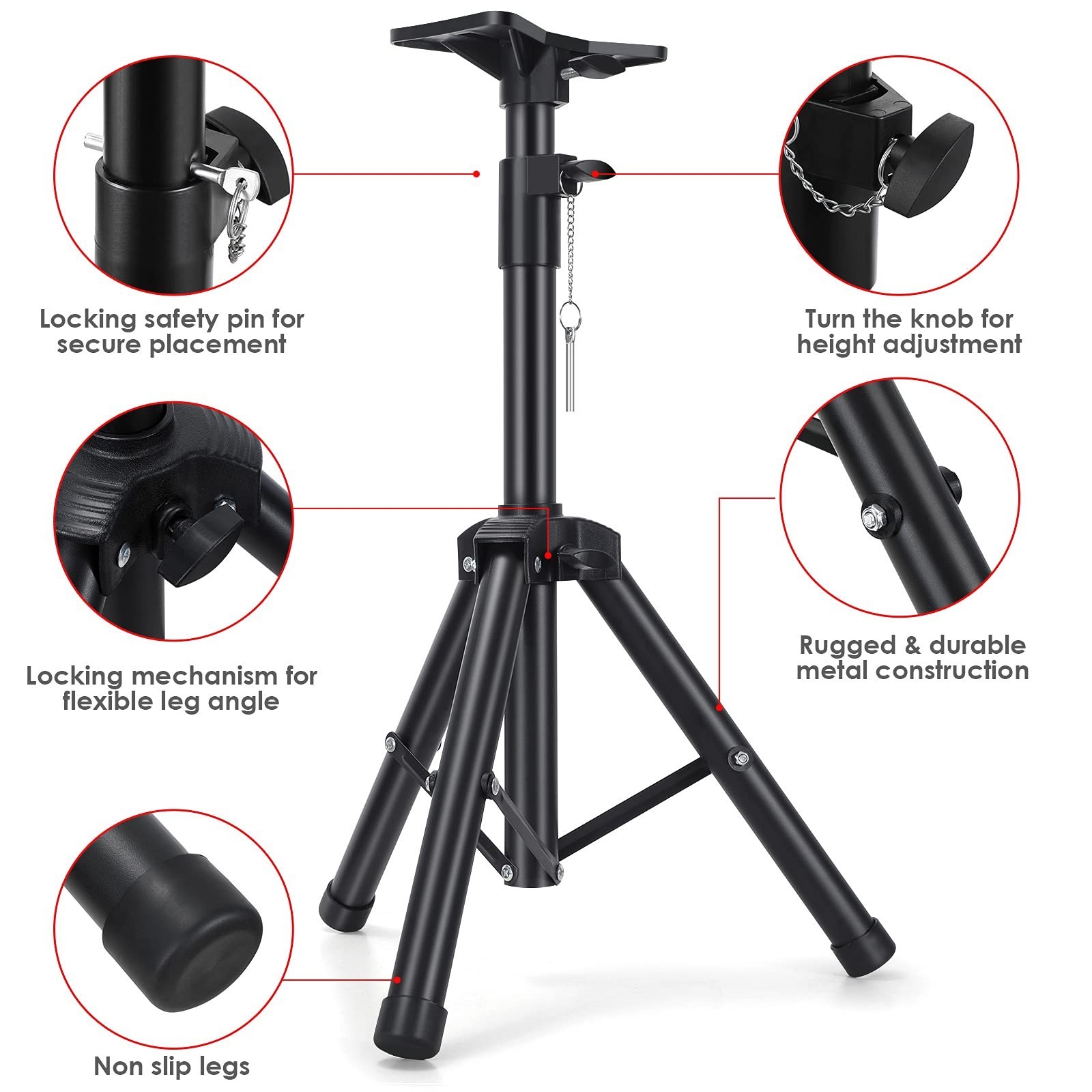 Heavy Duty PA & DJ Speaker Stand – Adjustable Height 30″ to 44″ Steel, Carry …