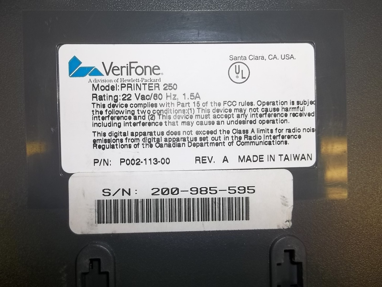 VeriFone Printer Pin Pad Card Reader Set 250 P002-113-00 P003-160-02 Tranz330