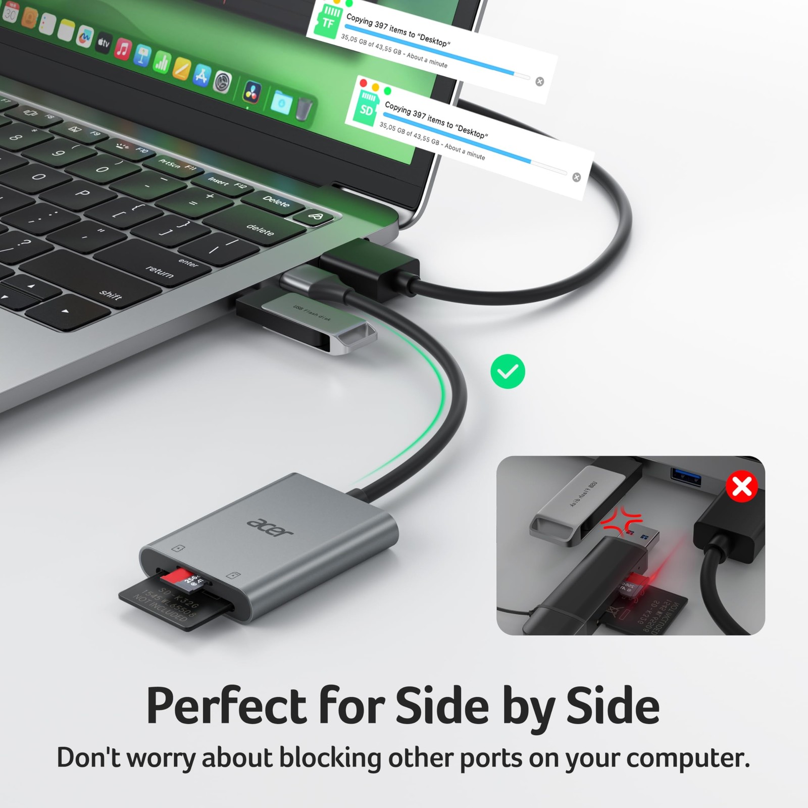 Acer SD Card Reader, USB A 3.0 to Micro Memory Card Reader, Aluminum Dual Slo…