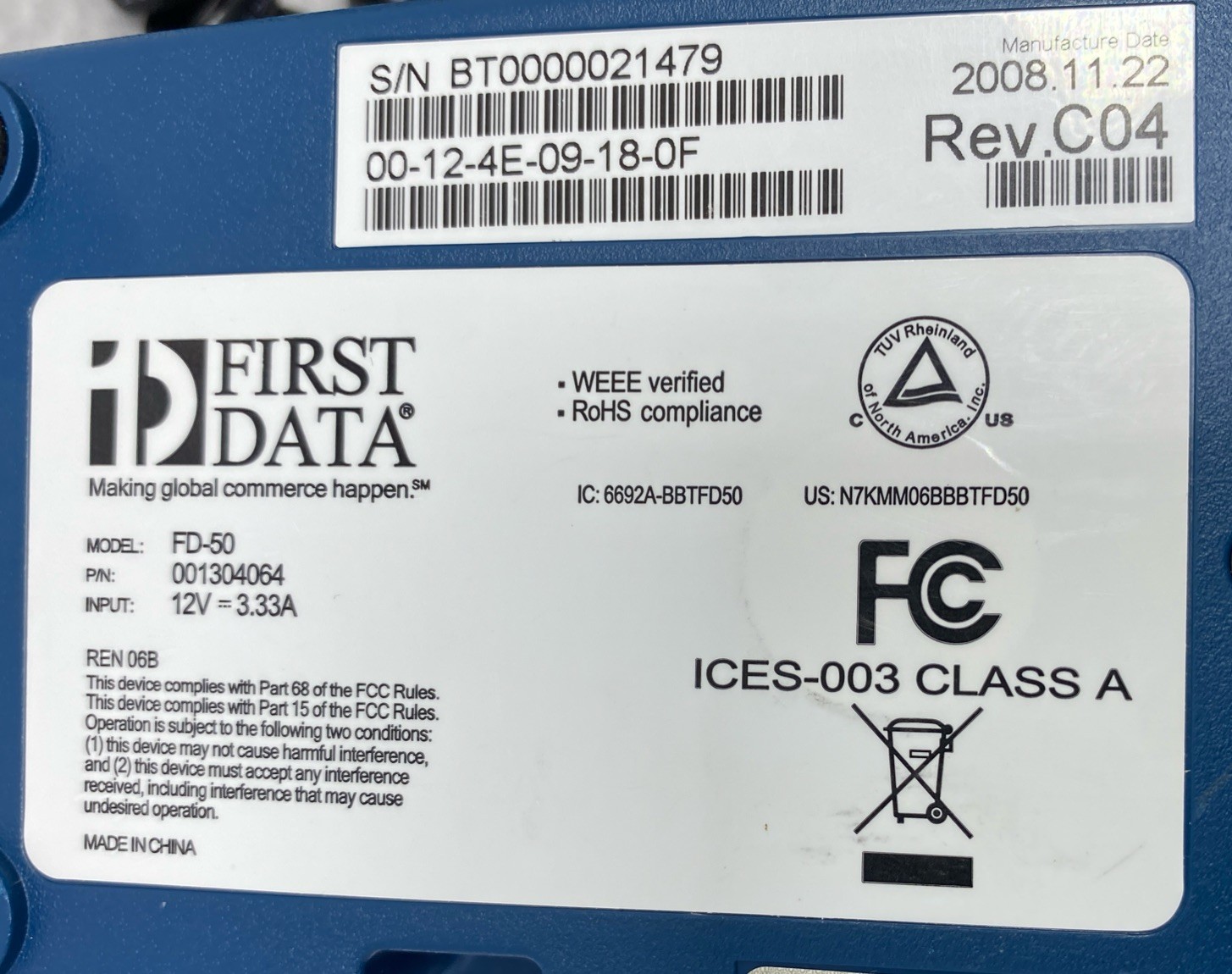 First Data FD50 + FD-10 Credit Card Reader Processing Terminal 