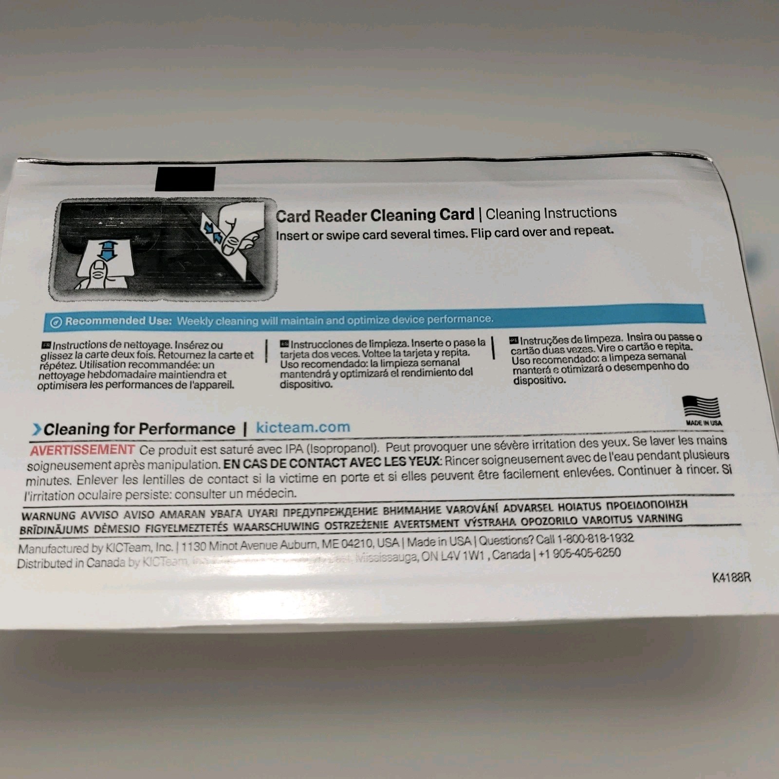 KIC 100 Credit Card Reader Cleaning Cards Individually Packaged & Sealed