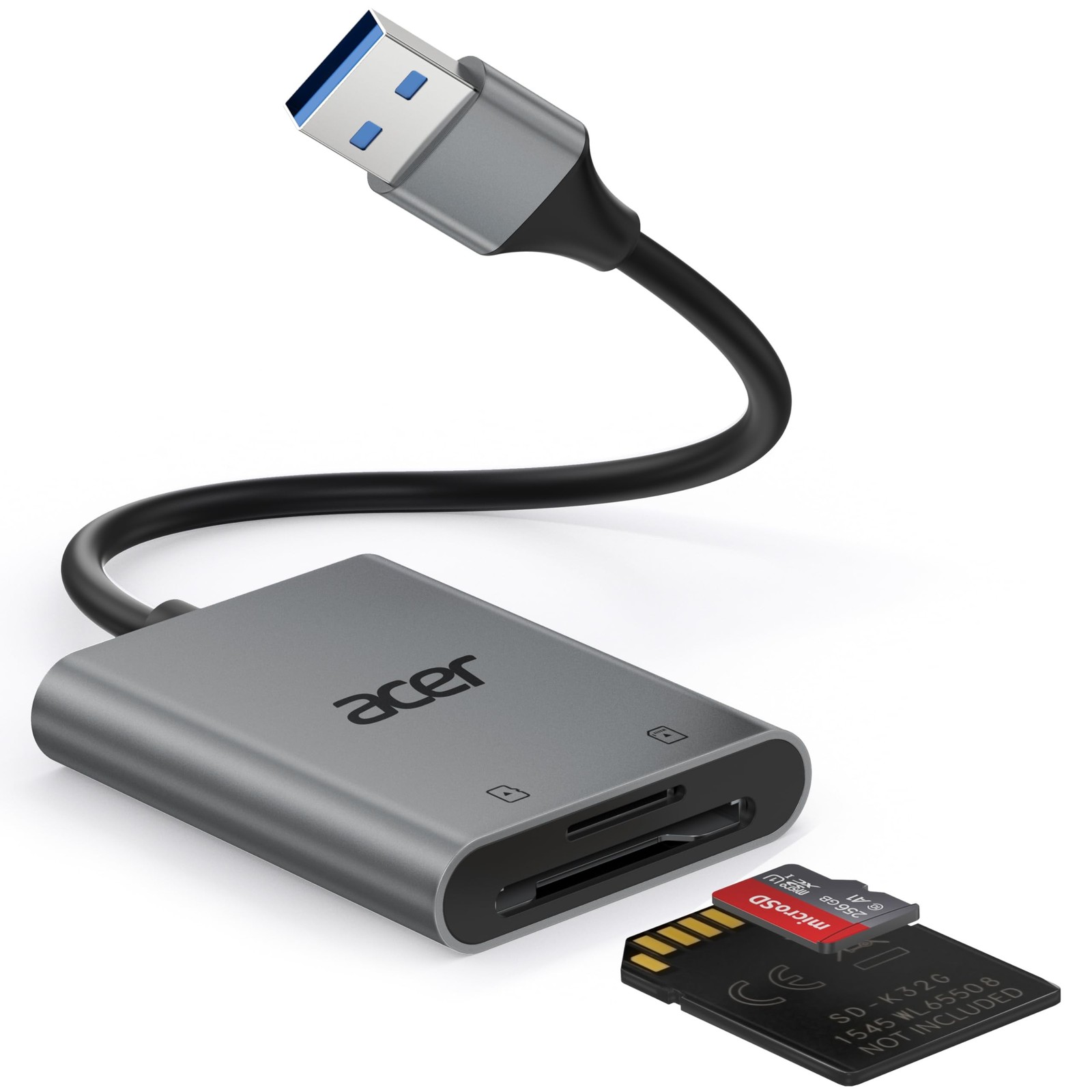 Acer SD Card Reader, USB A 3.0 to Micro Memory Card Reader, Aluminum Dual Slo…