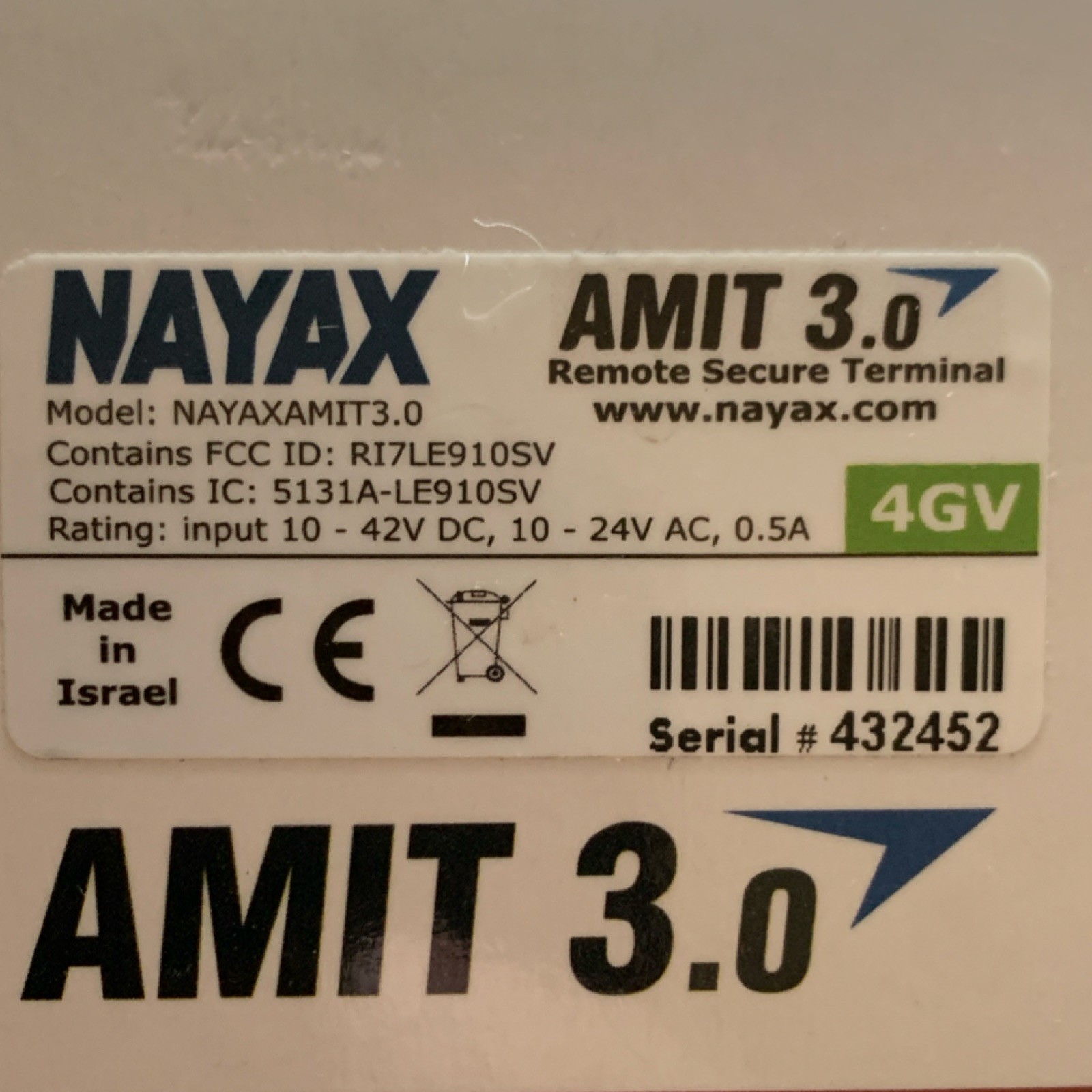 Nayax AMIT 3.0 NAYAXAMIT3.0 Credit Card Terminal Wired Connectivity(NIB )