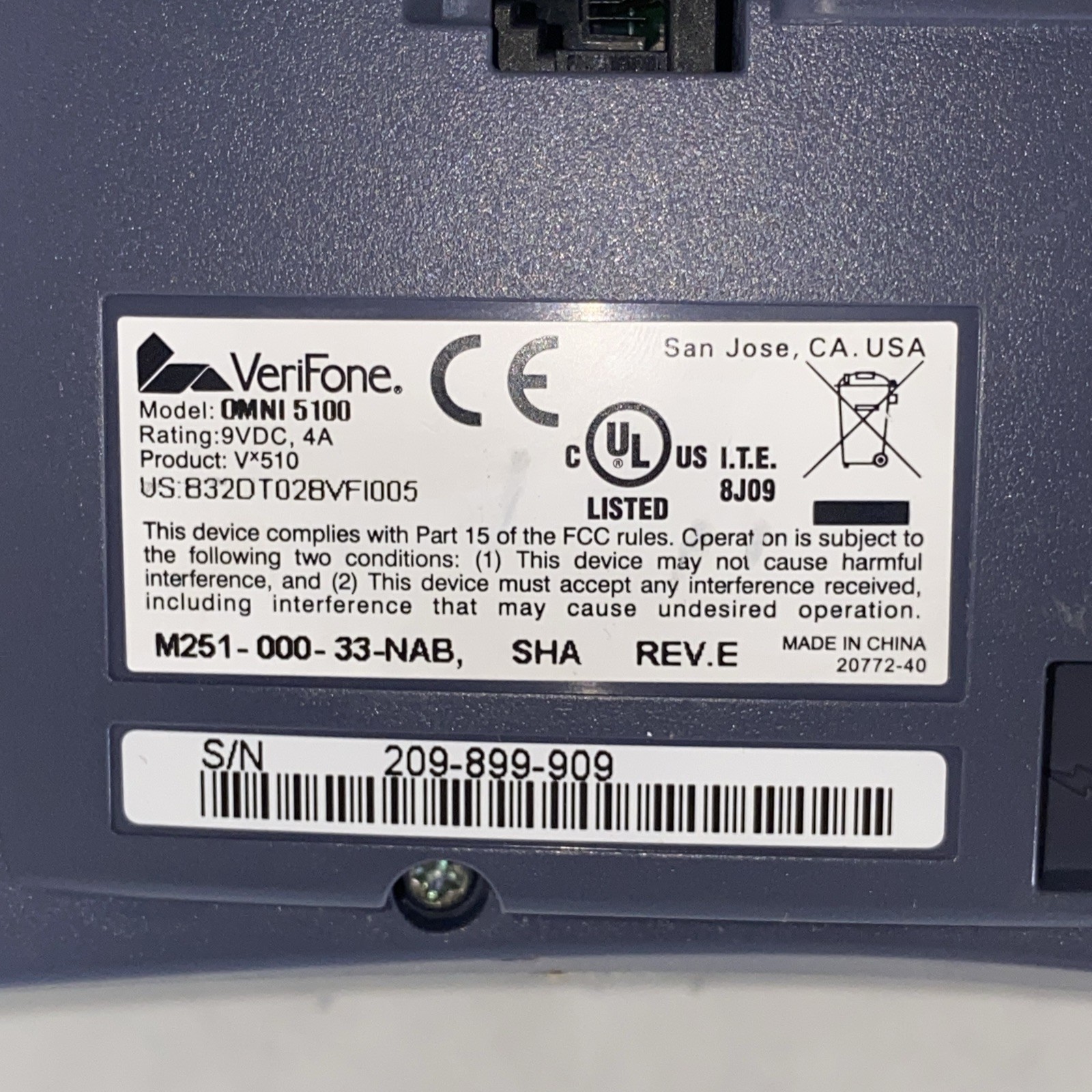 verifone vx510 credit card swiper/printer Omni 3730 Omni 5100 M251-000-03-NA2