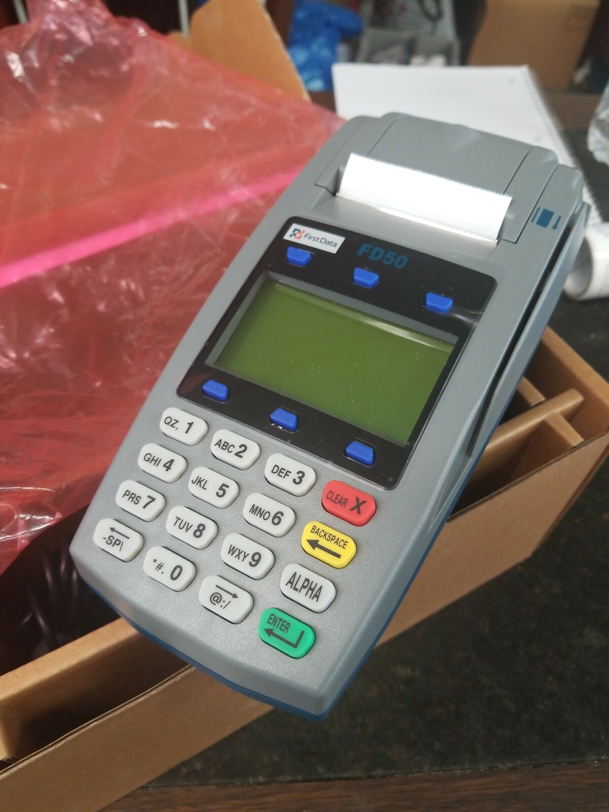 First Data FD50 Credit Card Terminal with power cord and phone cord (Used)