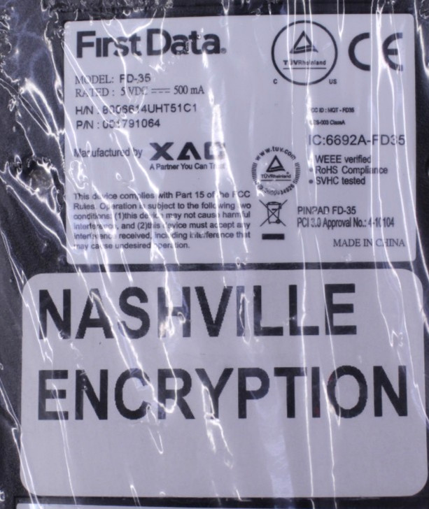 FirstData FD-35 PIN Pad Credit Card Terminal USB 001791064 Rev A Nashville