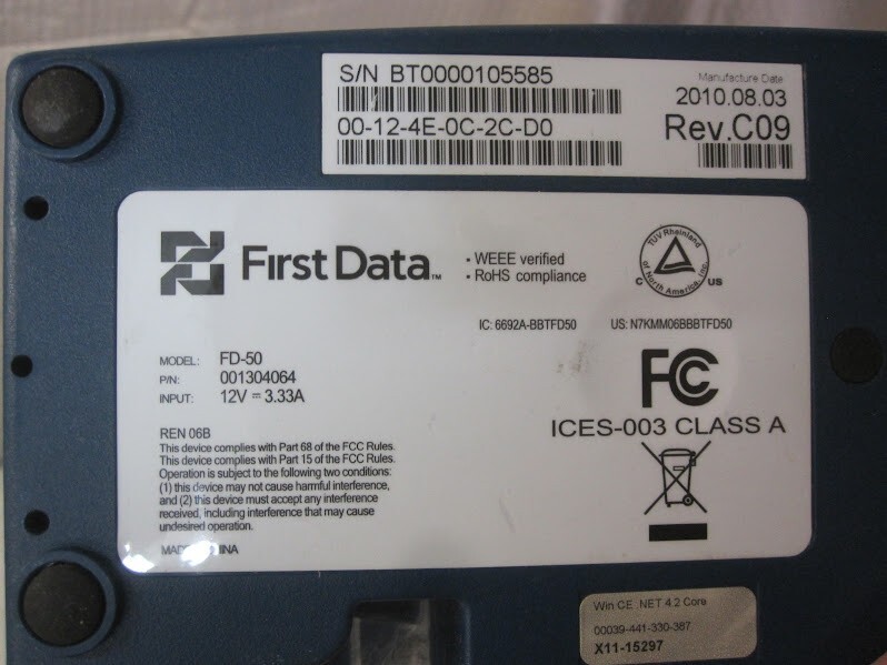 First Data FD-50 Credit Card Processing Terminal – No Power Adapter