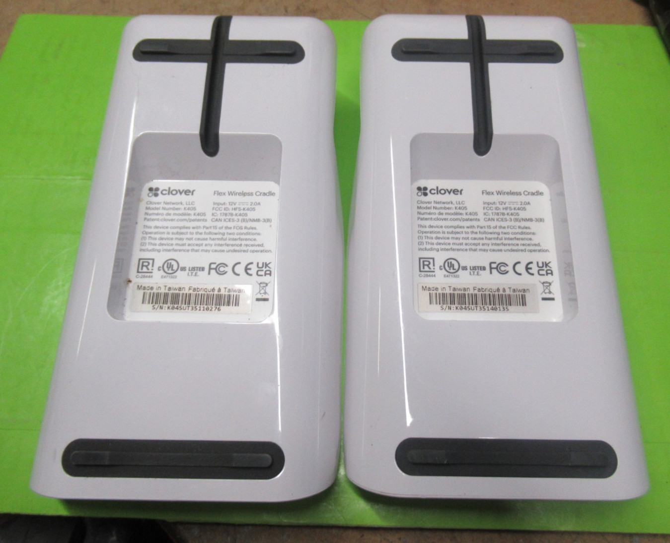 Lot of 2 Clover K405 Flex Wireless Cradle Only 12V 3.3A No Power Cord