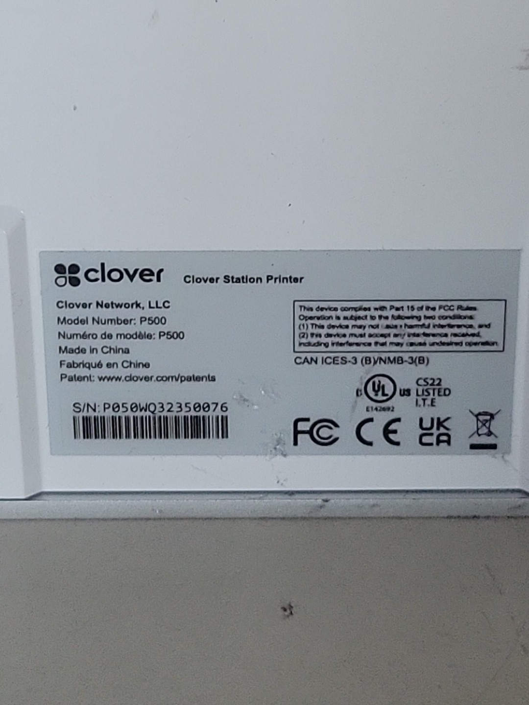Clover Station P500 Receipt Printer
