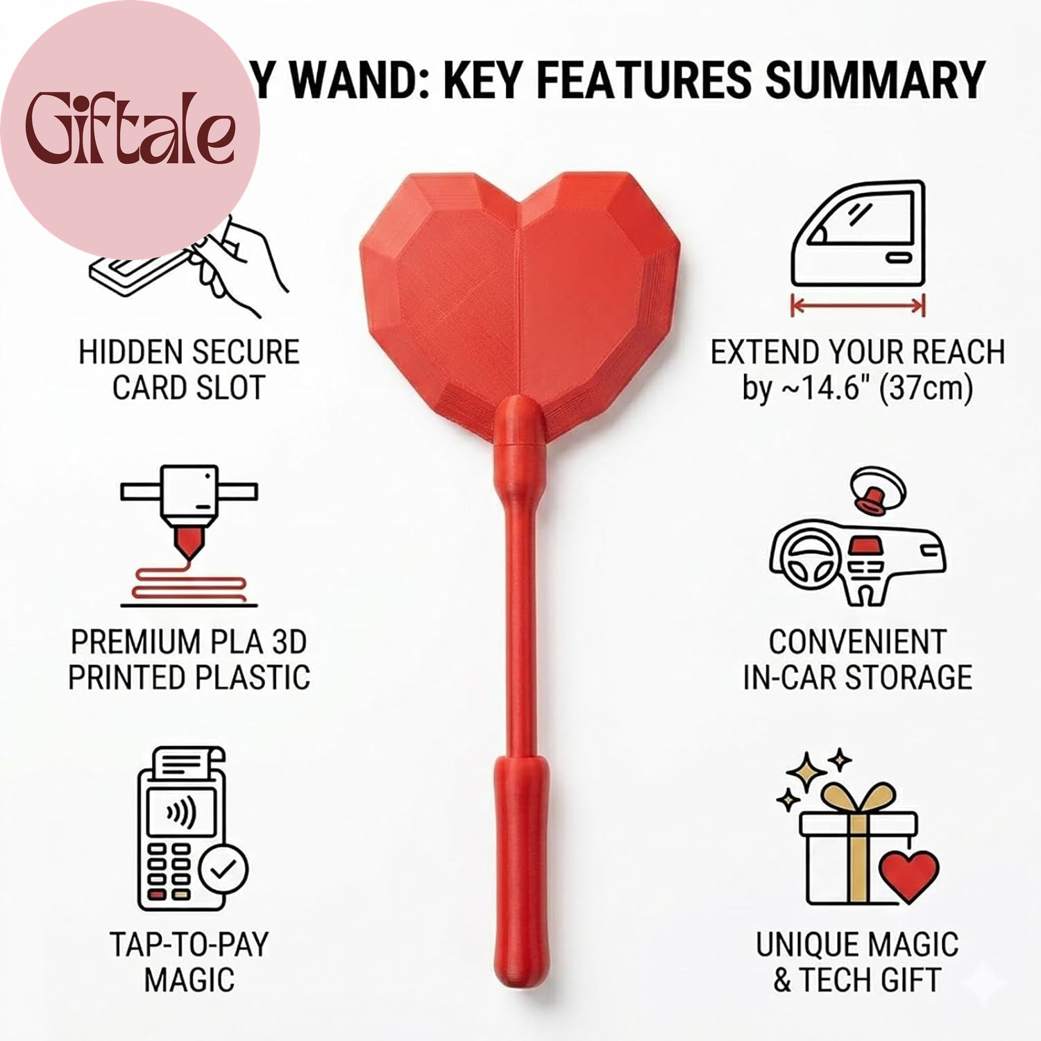 Detachable Heart-Shaped Credit Card Wand, 3D Printed Tap to Pay Grabber Holder f