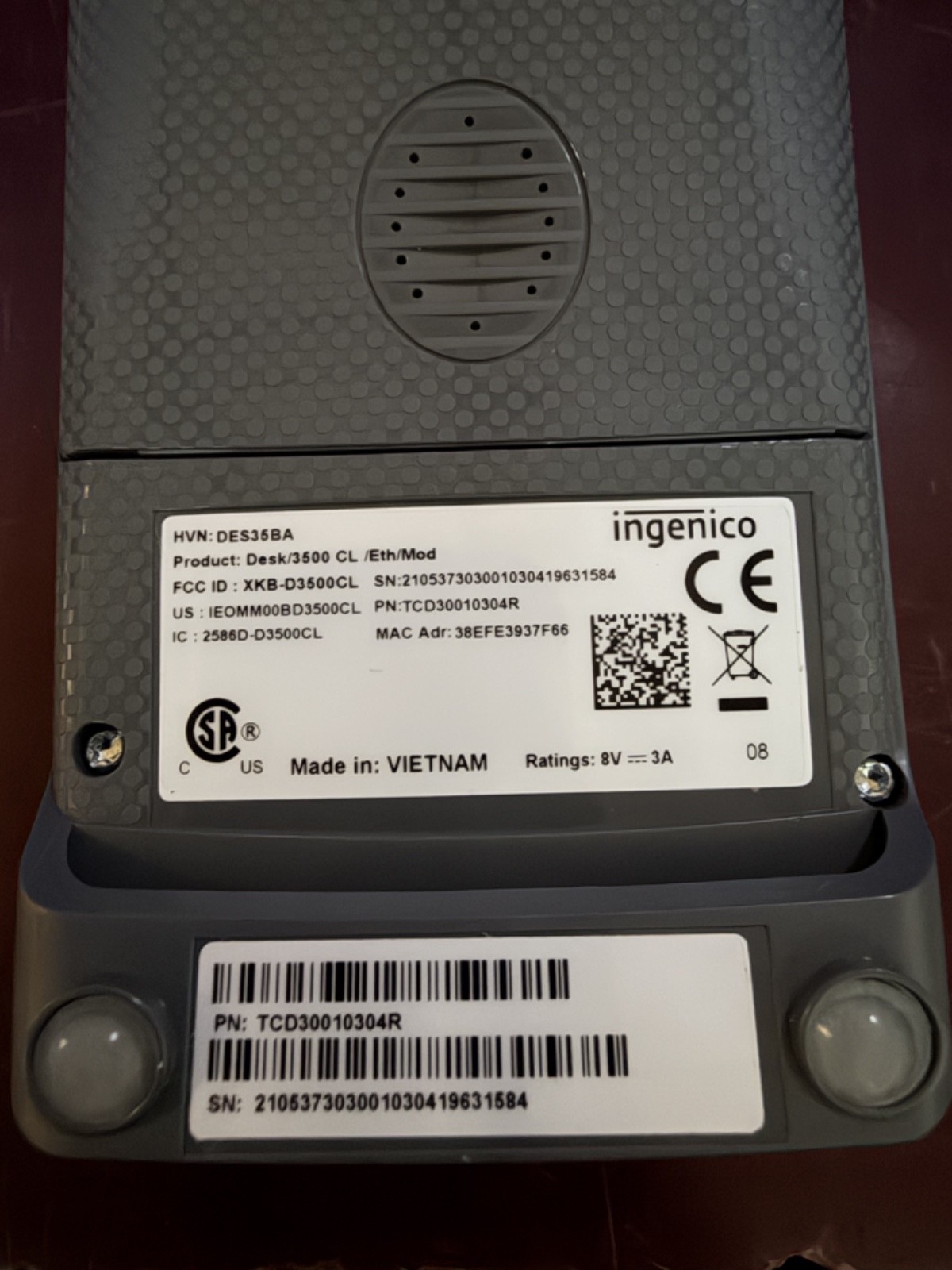 AS IS POWERS ON Ingenico Desk 3500 Credit Card Terminal Reader/Printer DES35BA