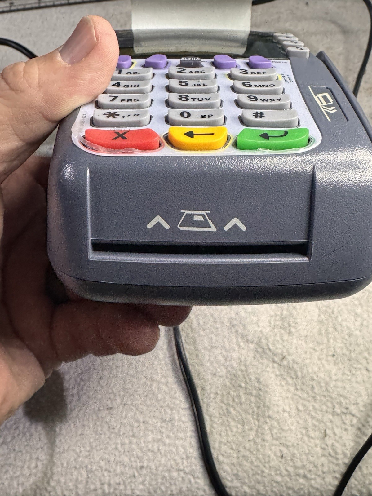 Verifone Omni 3750 Gray & Blue Wired Digital POS W/ Ethernet Cable + Paper Roll