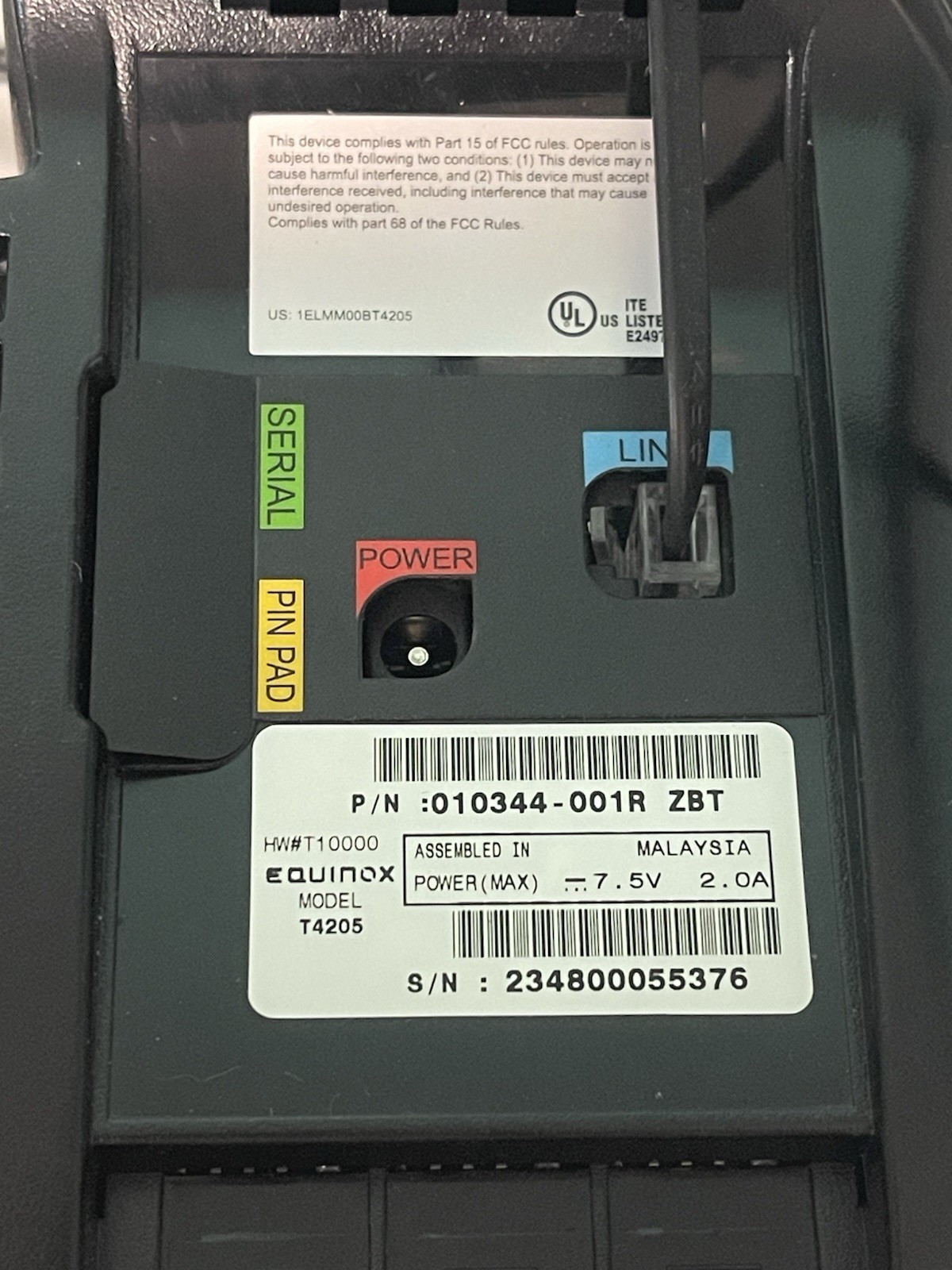 Equinox T4205 Credit Card Terminal w/ Pin Pad & AC Adapter.