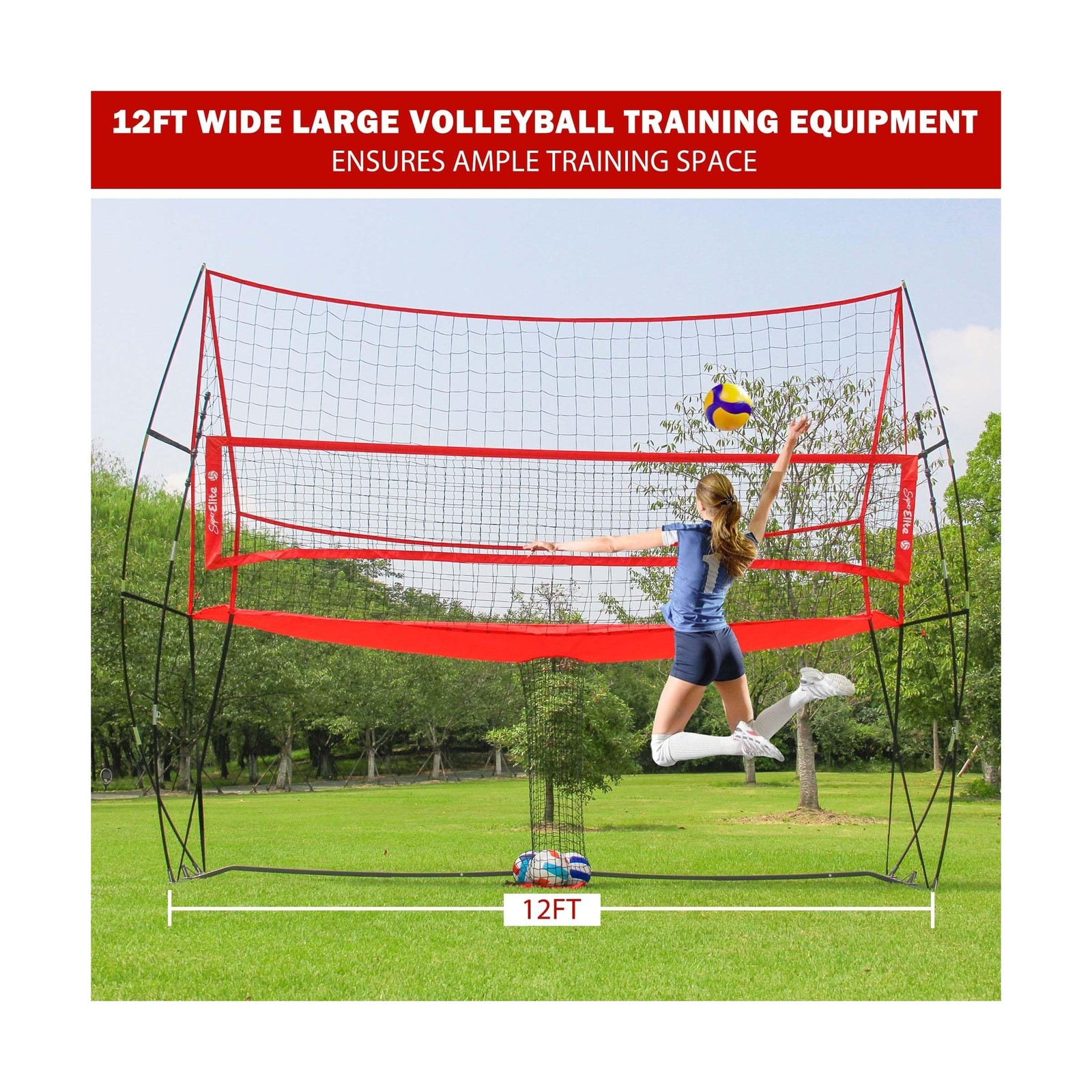 2-in-1 Volleyball Practice Net Station with Patented 5-Height (6’6” to 8′), …