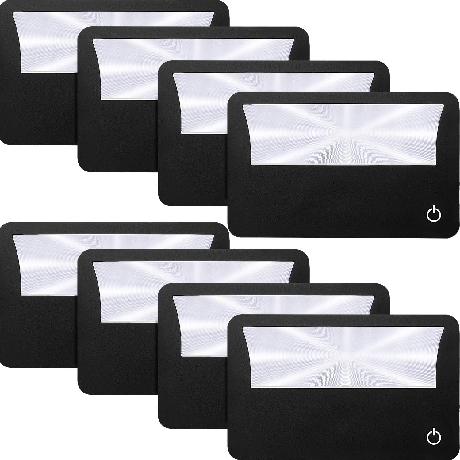 Credit Card Magnifier 3X LED Light Pocket Wallet Size Black 8 Pack Portable Lens