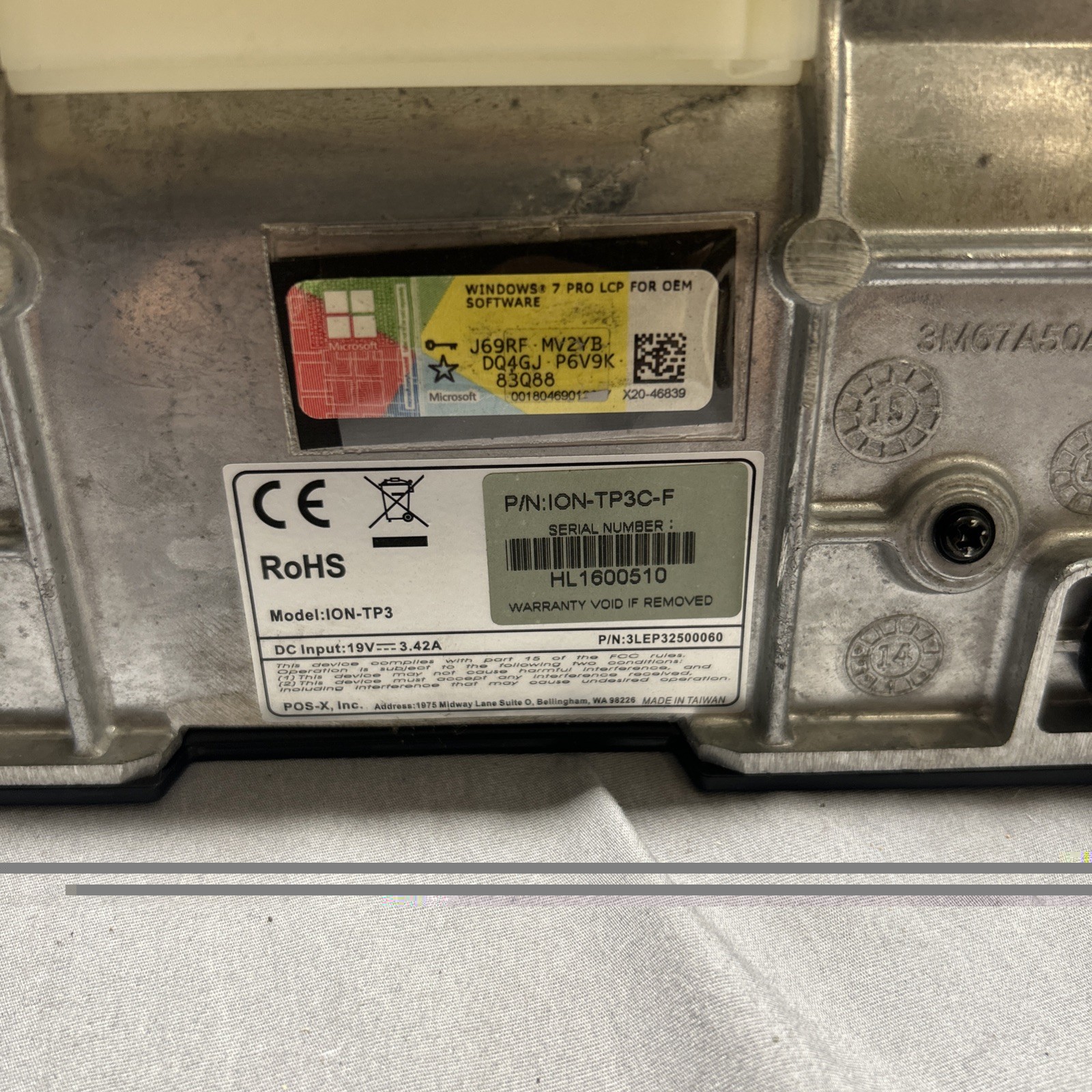 POS-X ALL IN ONE POINT OF SALE TOUCH SCREEN TERMINAL ION-TP3 (UNTESTED SOLDASIS)