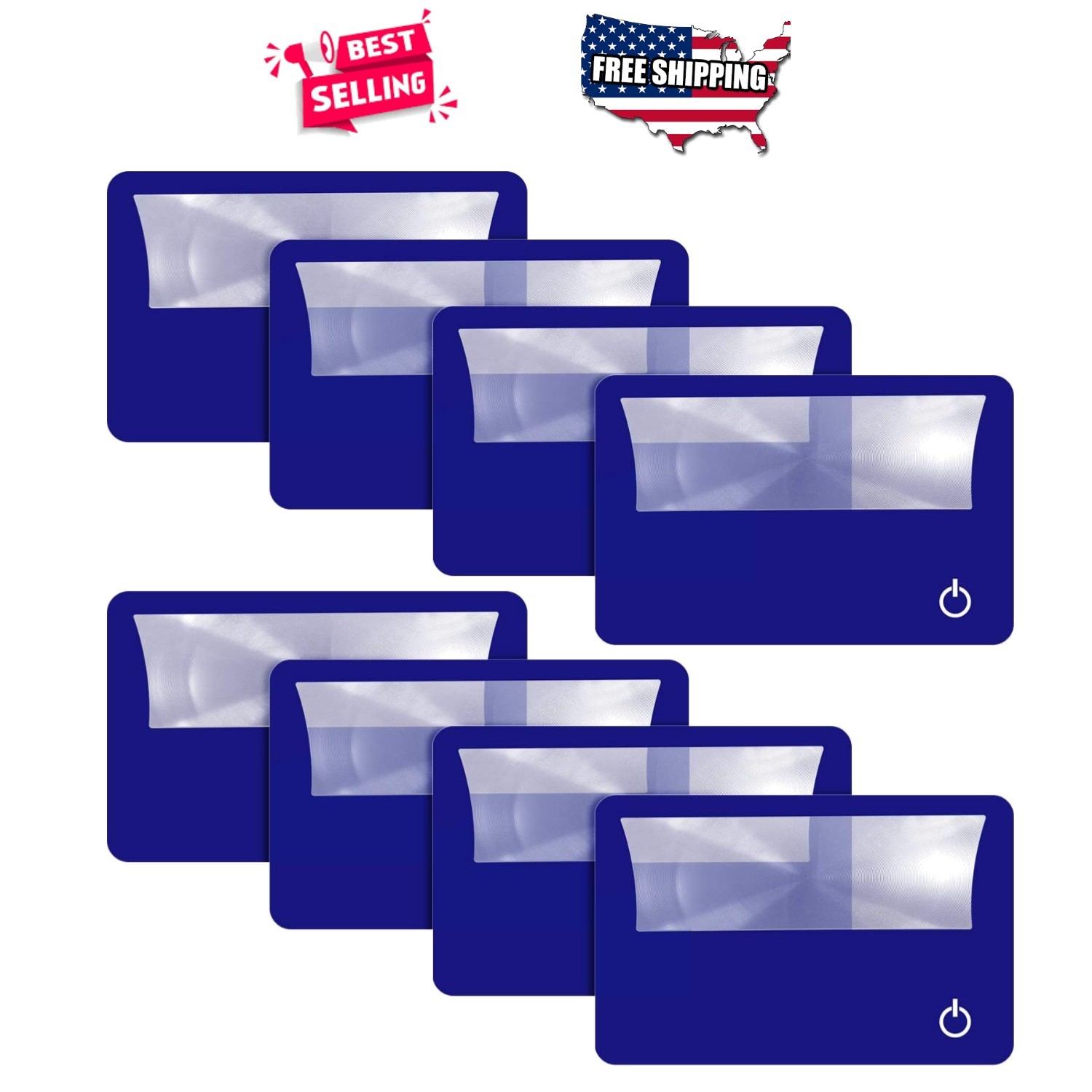 Credit Card Magnifier 8 Pack 3X LED Lighted Pocket Lens Blue Wallet Size Port…